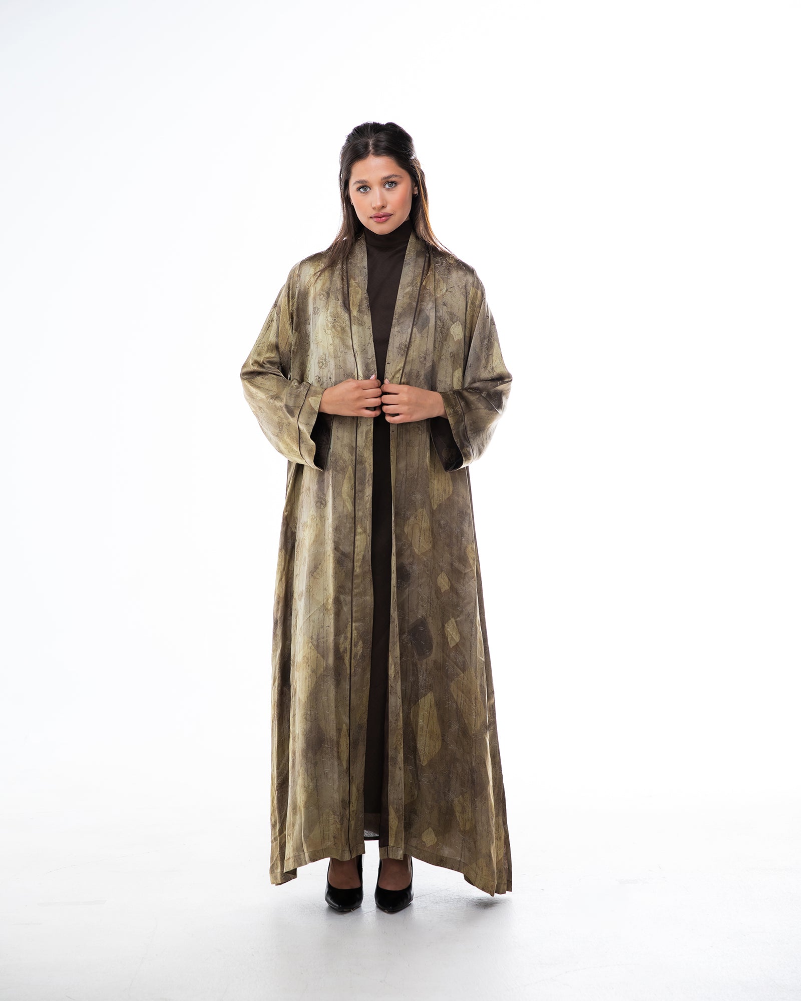 Brass 2.0 – Printed Silk Blend Flared Abaya