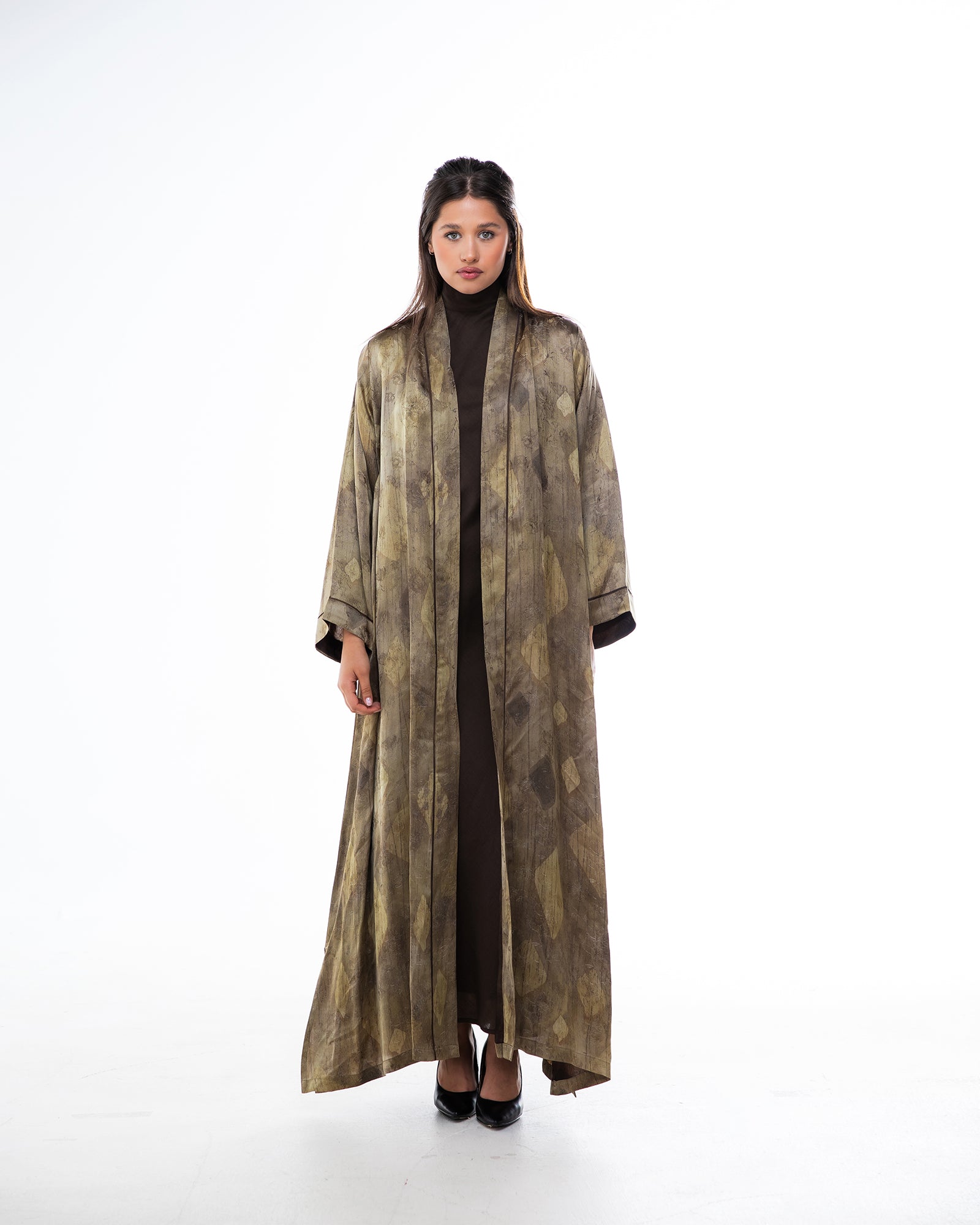Brass 2.0 – Printed Silk Blend Flared Abaya