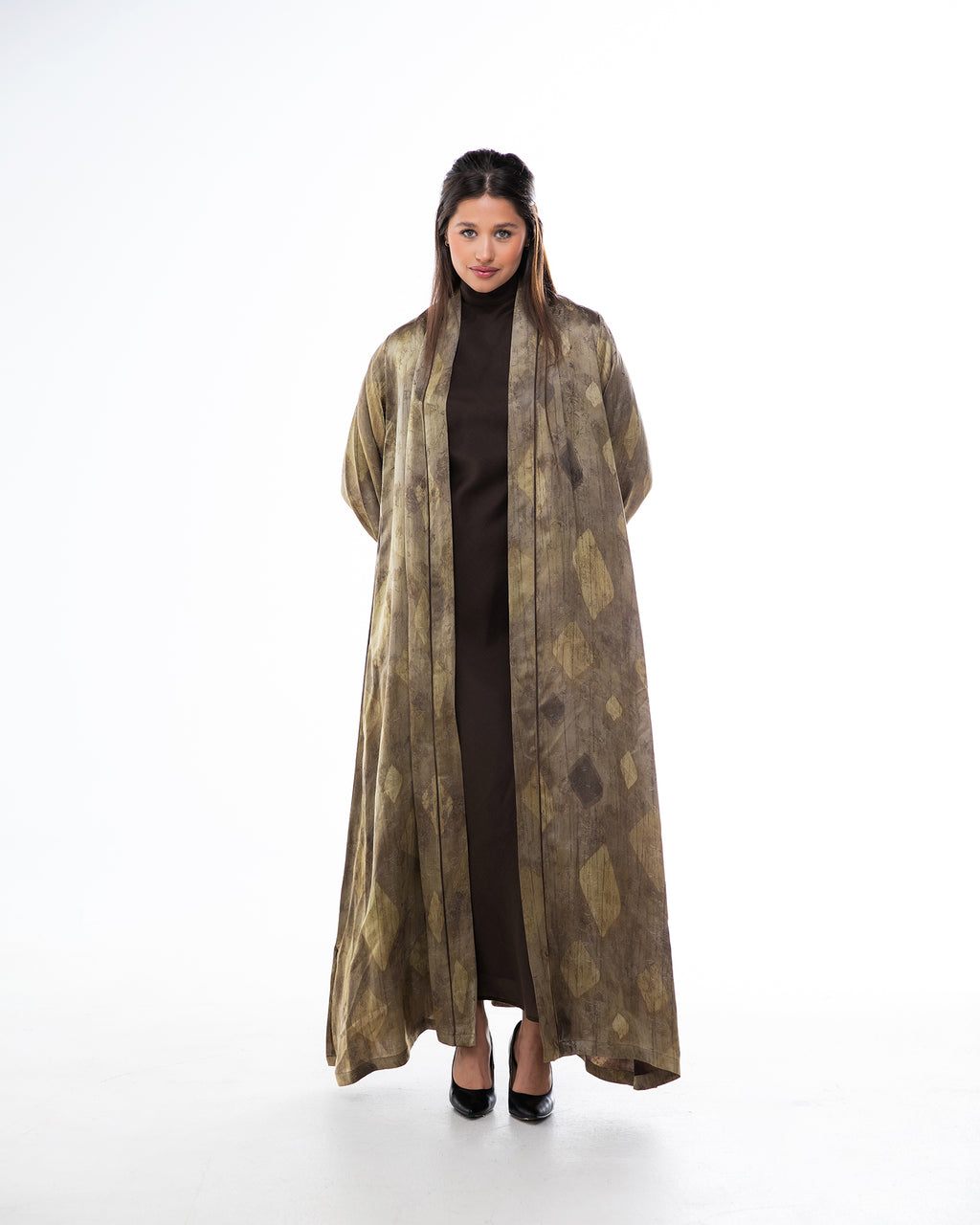 Brass 2.0 – Printed Silk Blend Flared Abaya