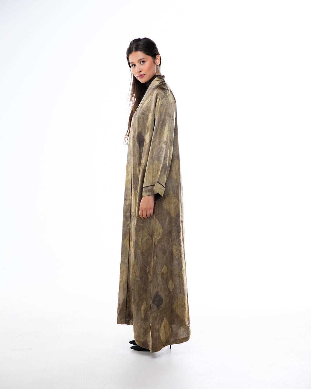 Brass 2.0 – Printed Silk Blend Flared Abaya