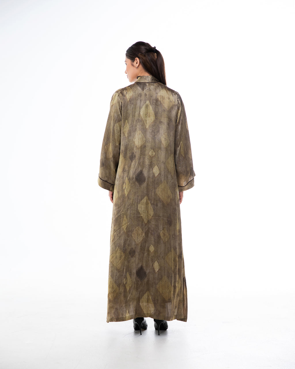 Brass 2.0 – Printed Silk Blend Flared Abaya