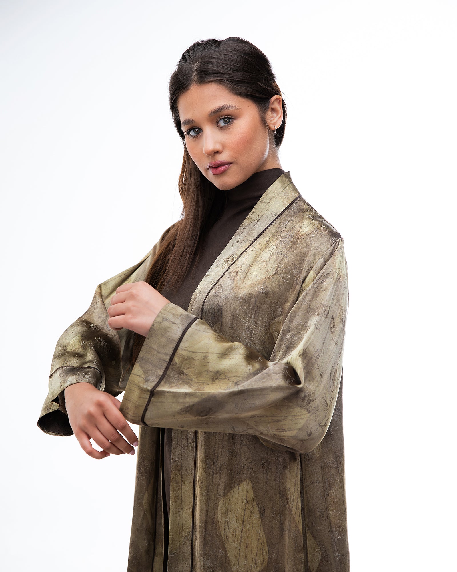 Brass 2.0 – Printed Silk Blend Flared Abaya
