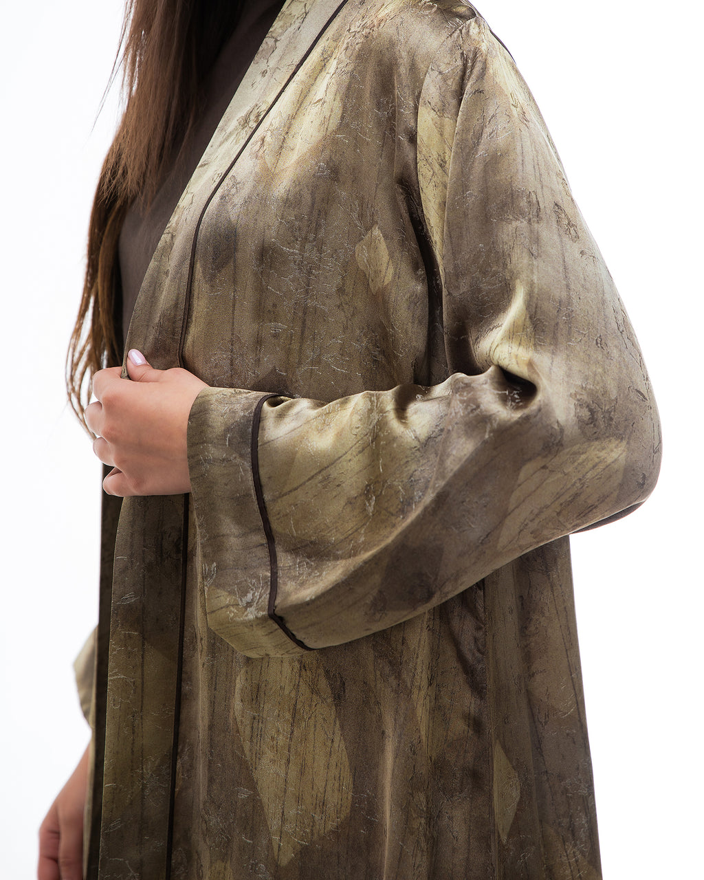 Brass 2.0 – Printed Silk Blend Flared Abaya