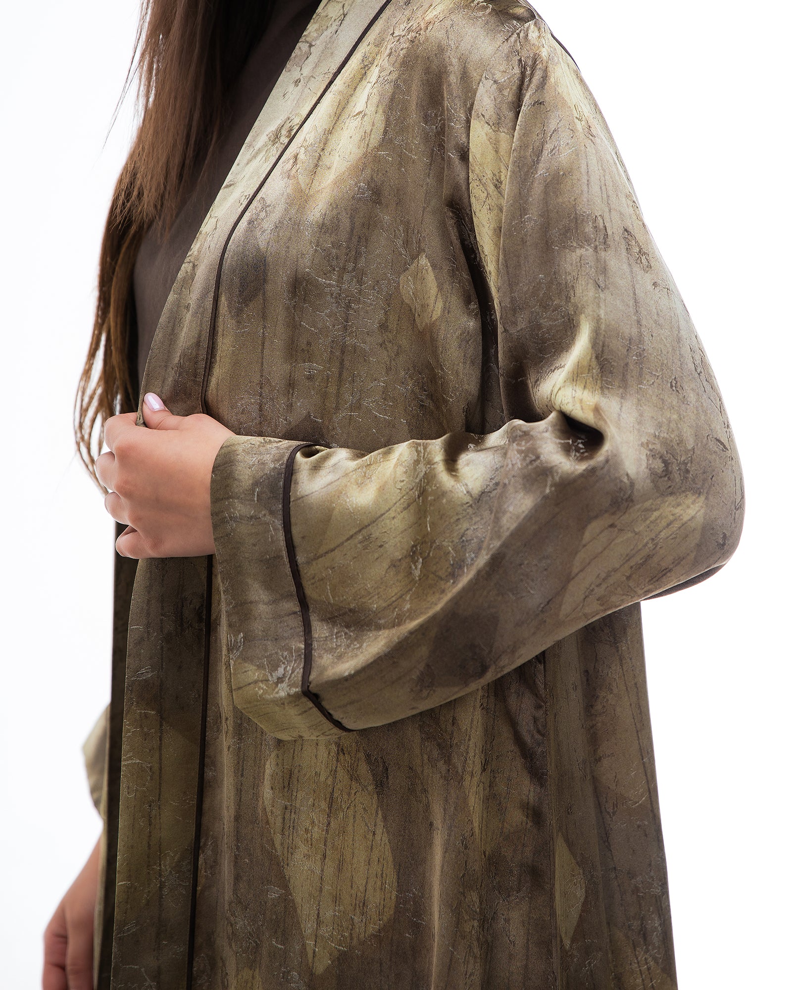 Brass 2.0 – Printed Silk Blend Flared Abaya