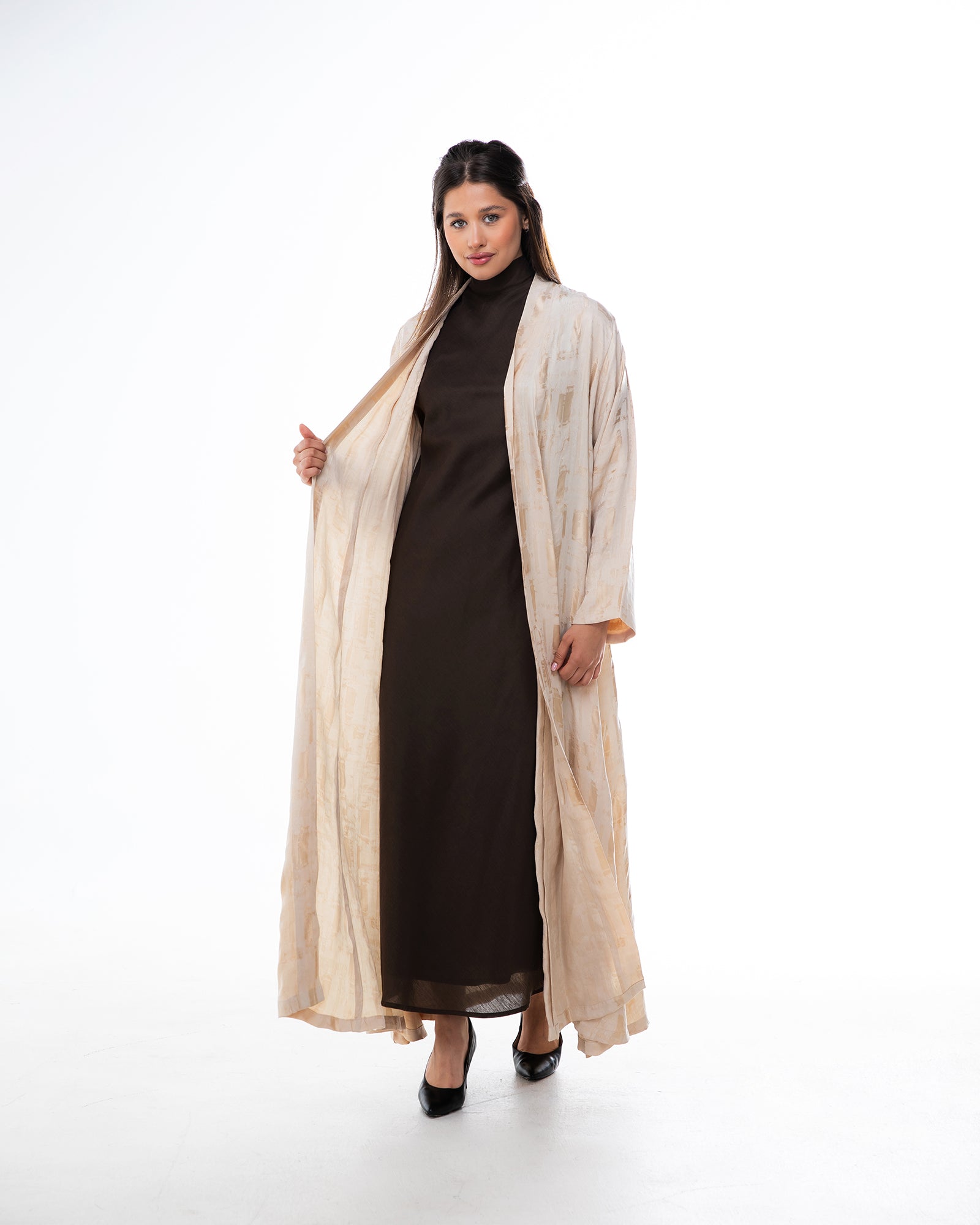 Clara Lux – Textured Washed Silk Flared Abaya