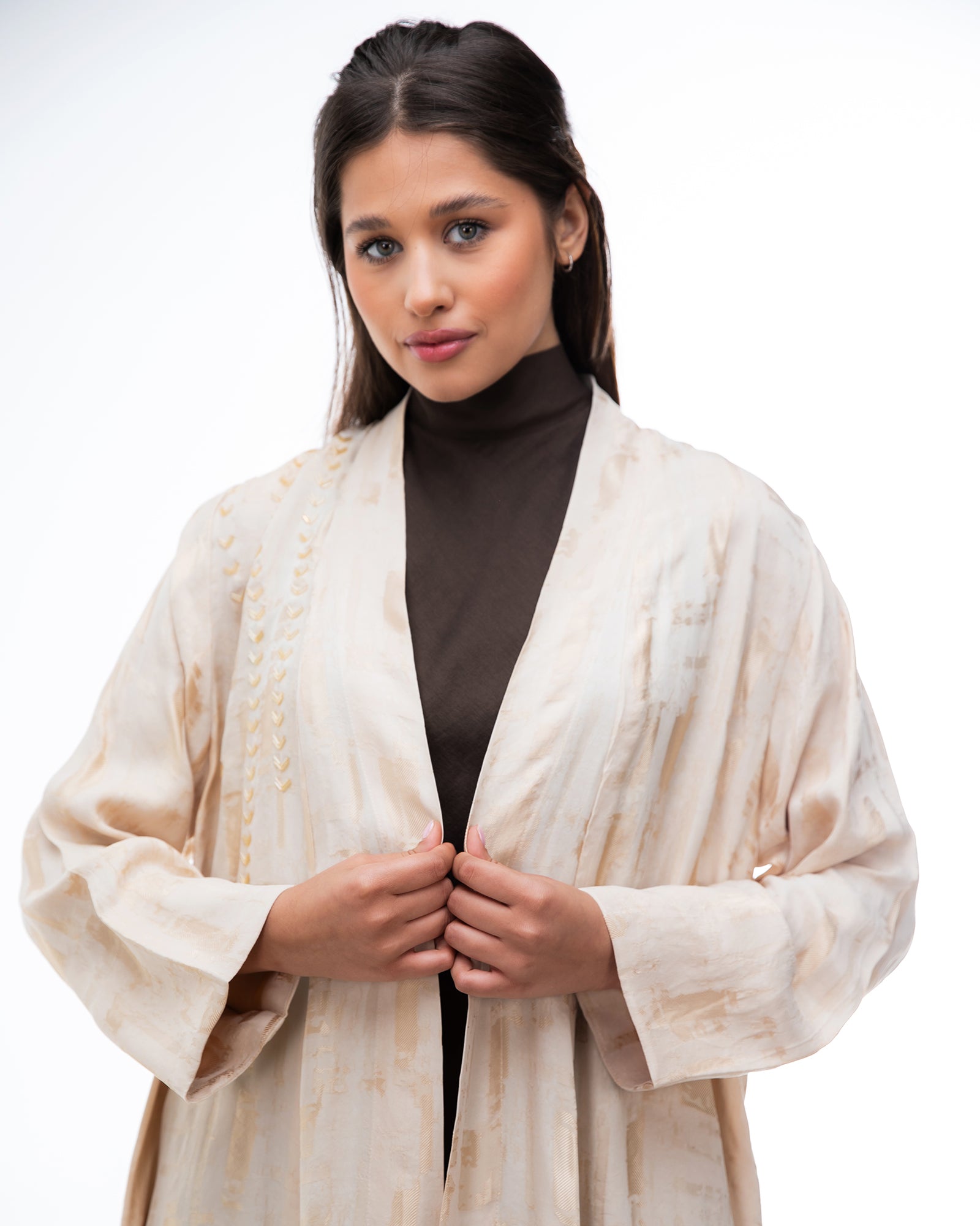 Clara Lux – Textured Washed Silk Flared Abaya