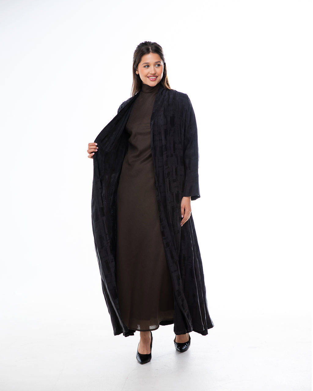 Clara Lux – Textured Washed Silk Flared Abaya