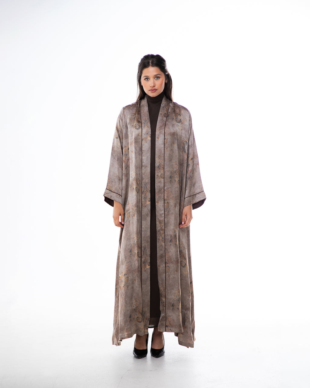 Brass 2.0 – Printed Silk Blend Flared Abaya