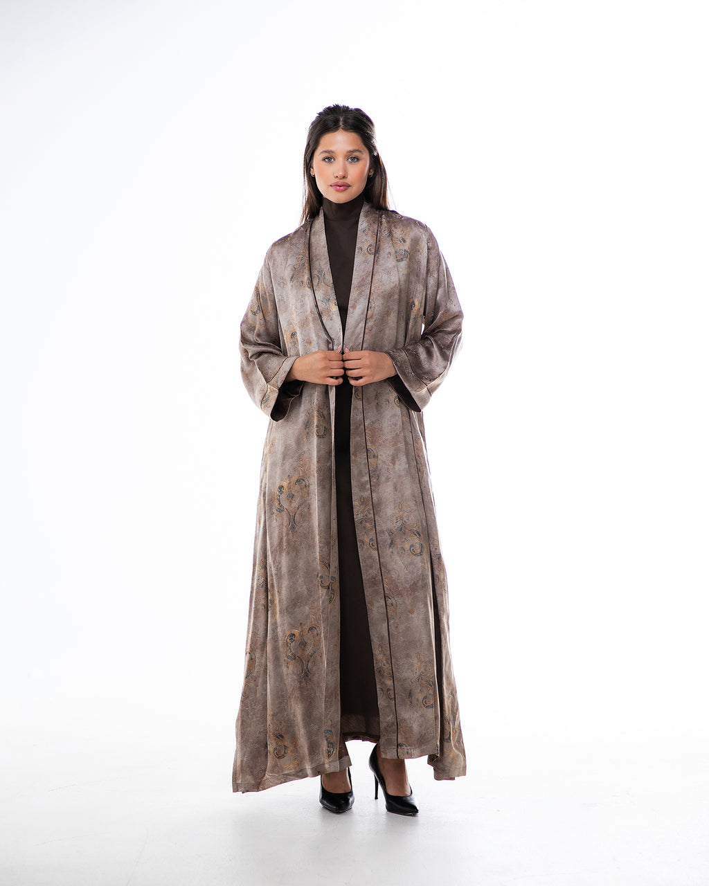 Brass 2.0 – Printed Silk Blend Flared Abaya