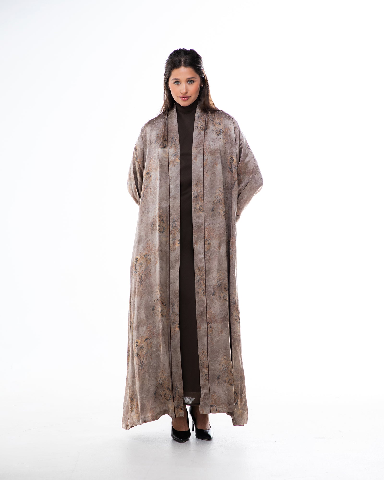 Brass 2.0 – Printed Silk Blend Flared Abaya