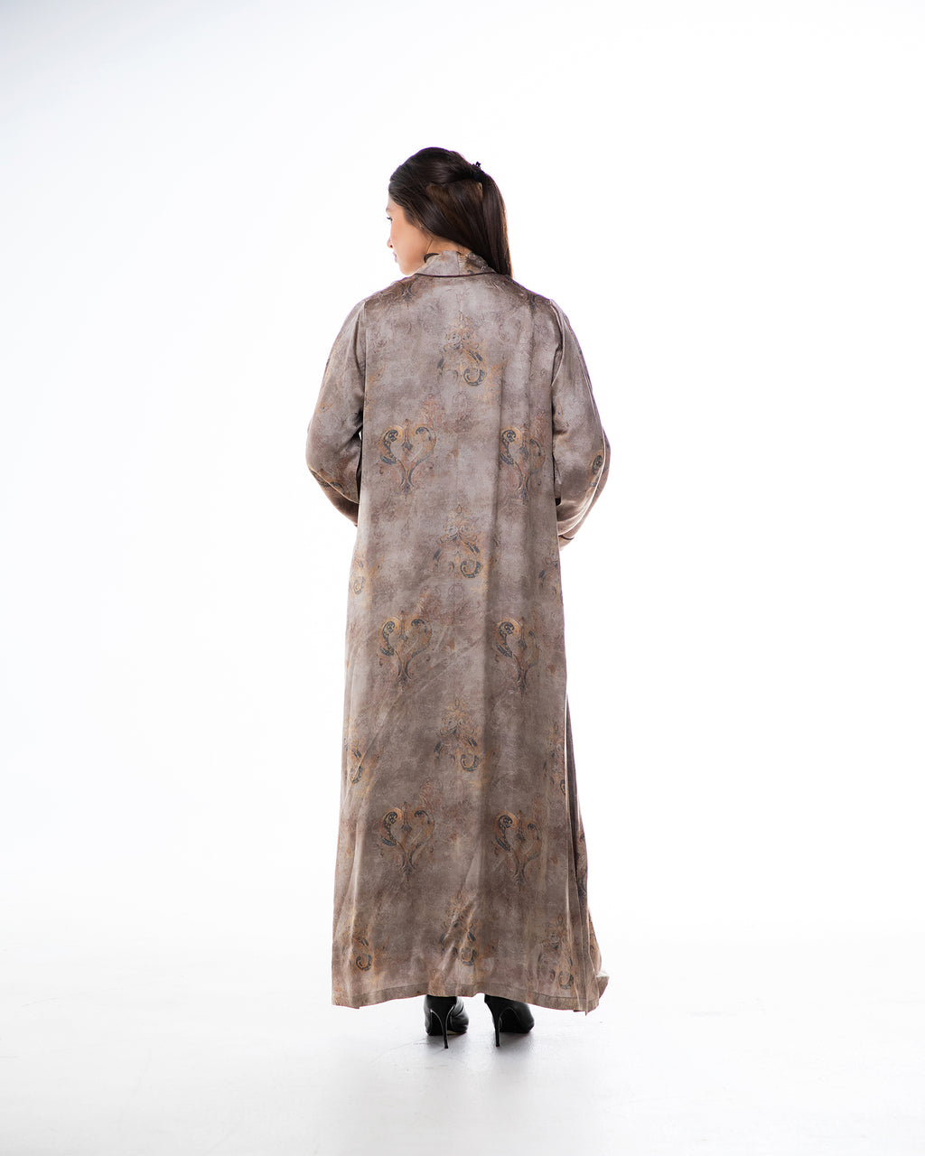 Brass 2.0 – Printed Silk Blend Flared Abaya