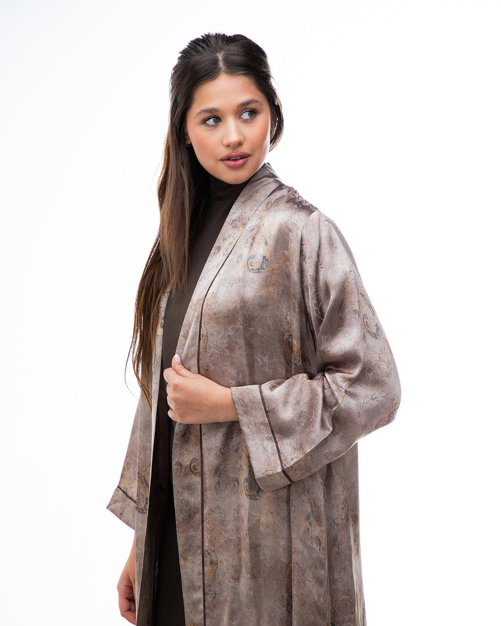 Brass 2.0 – Printed Silk Blend Flared Abaya