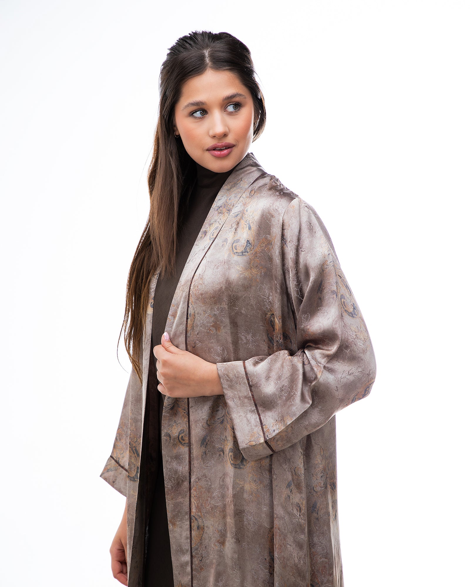 Brass 2.0 – Printed Silk Blend Flared Abaya