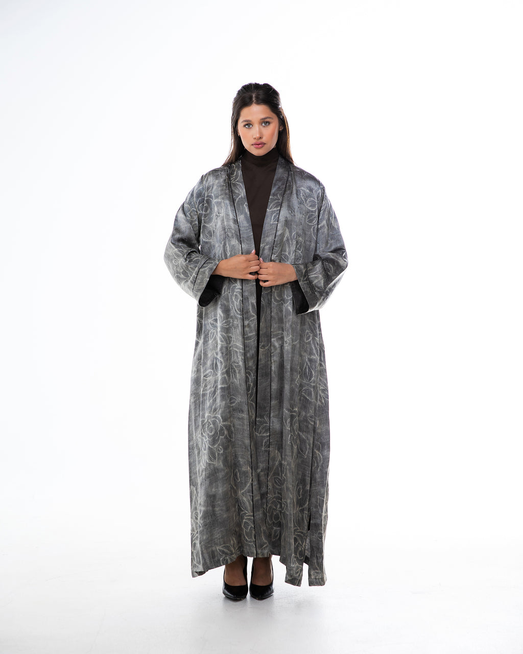 Brass 2.0 – Printed Silk Blend Flared Abaya