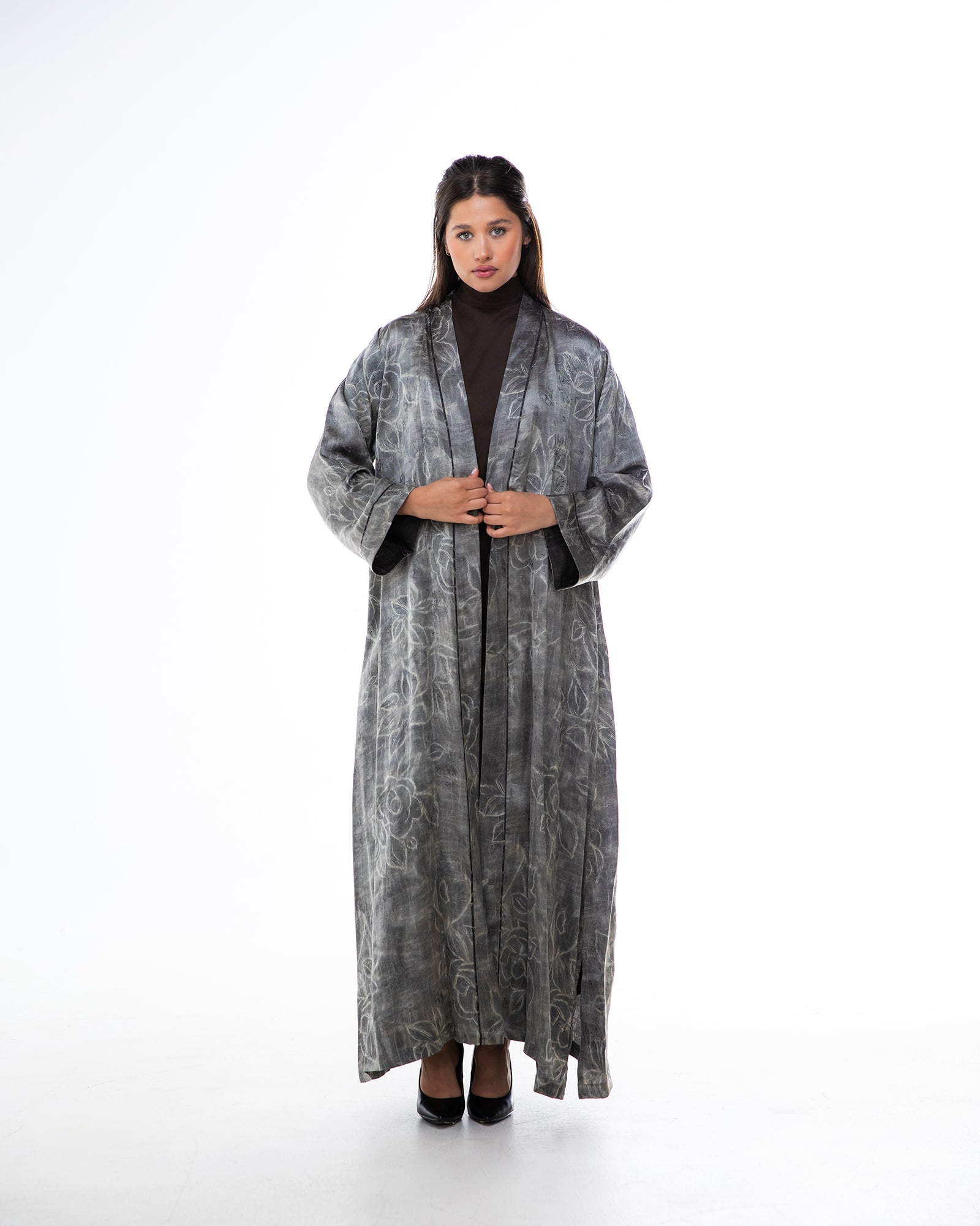 Brass 2.0 – Printed Silk Blend Flared Abaya
