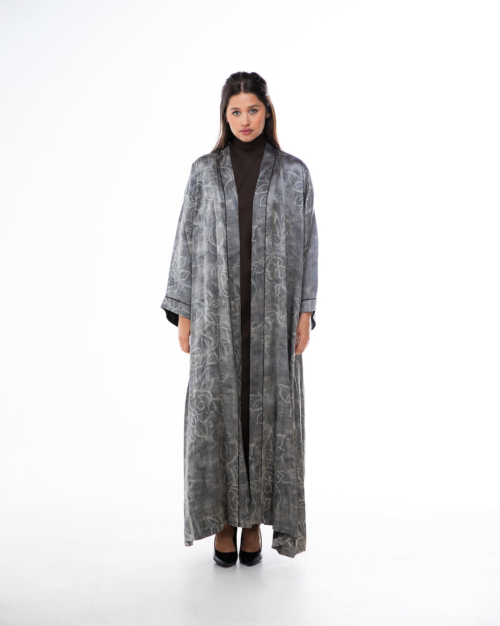 Brass 2.0 – Printed Silk Blend Flared Abaya