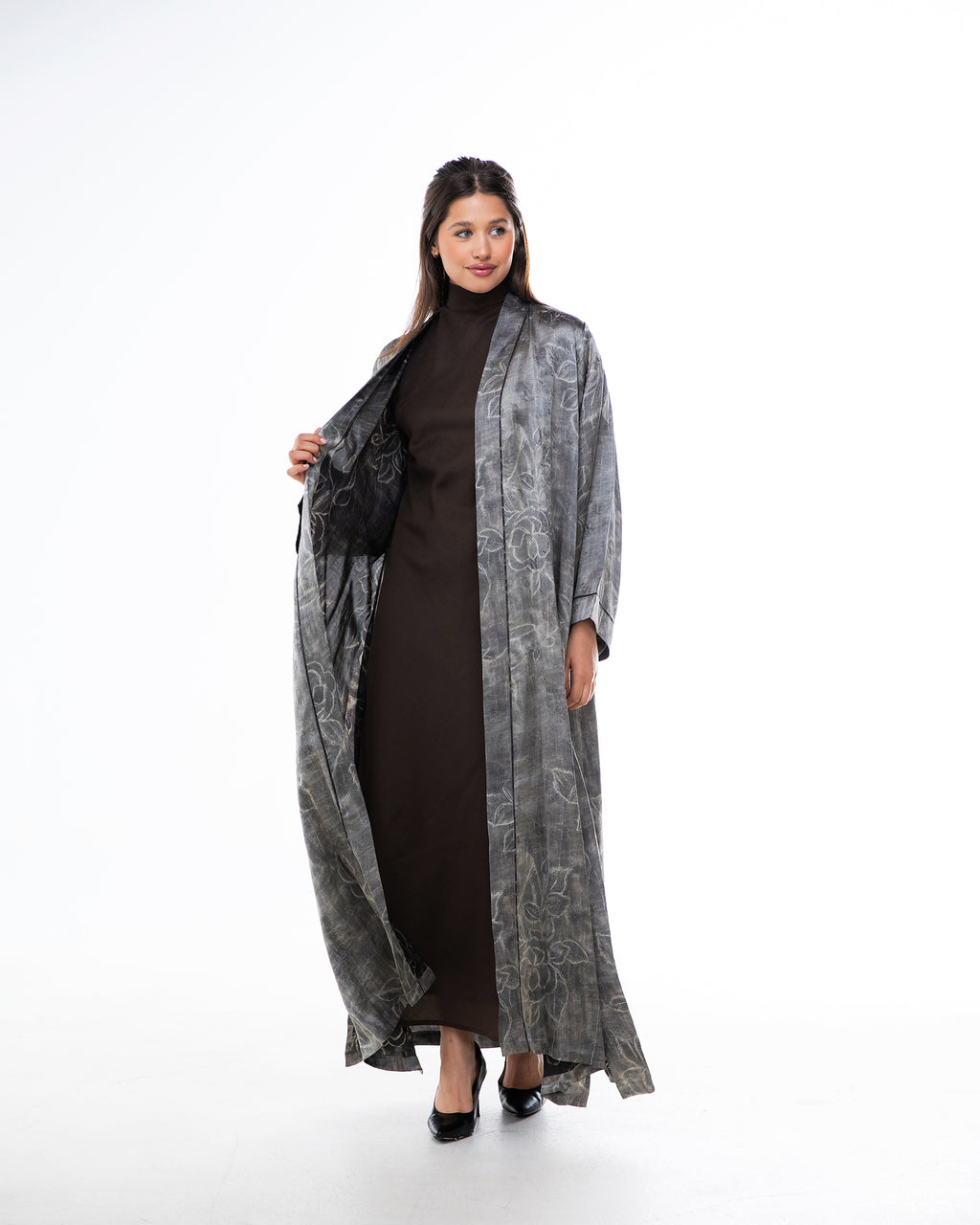 Brass 2.0 – Printed Silk Blend Flared Abaya