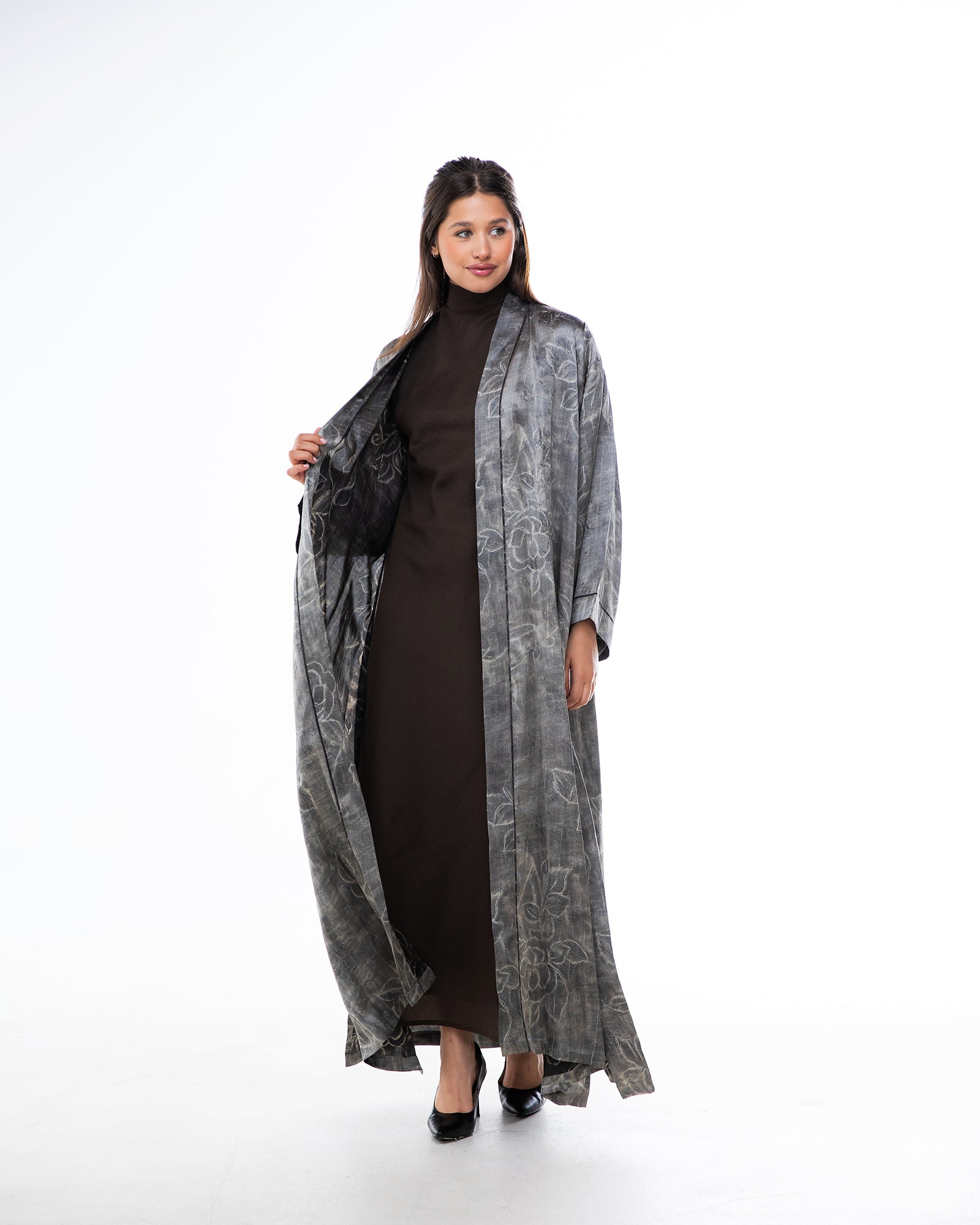 Brass 2.0 – Printed Silk Blend Flared Abaya