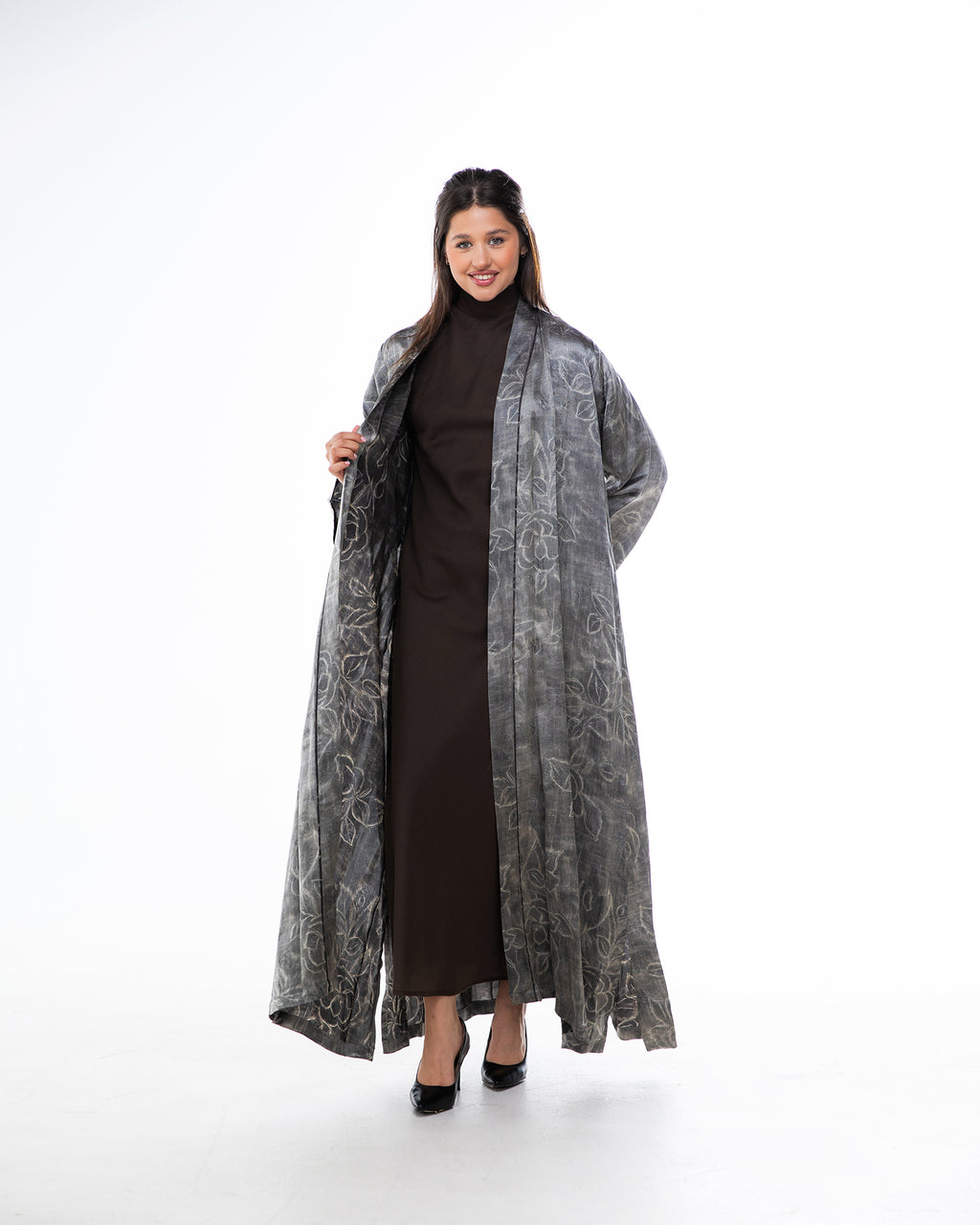 Brass 2.0 – Printed Silk Blend Flared Abaya