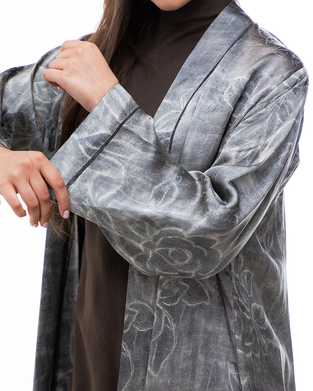 Brass 2.0 – Printed Silk Blend Flared Abaya