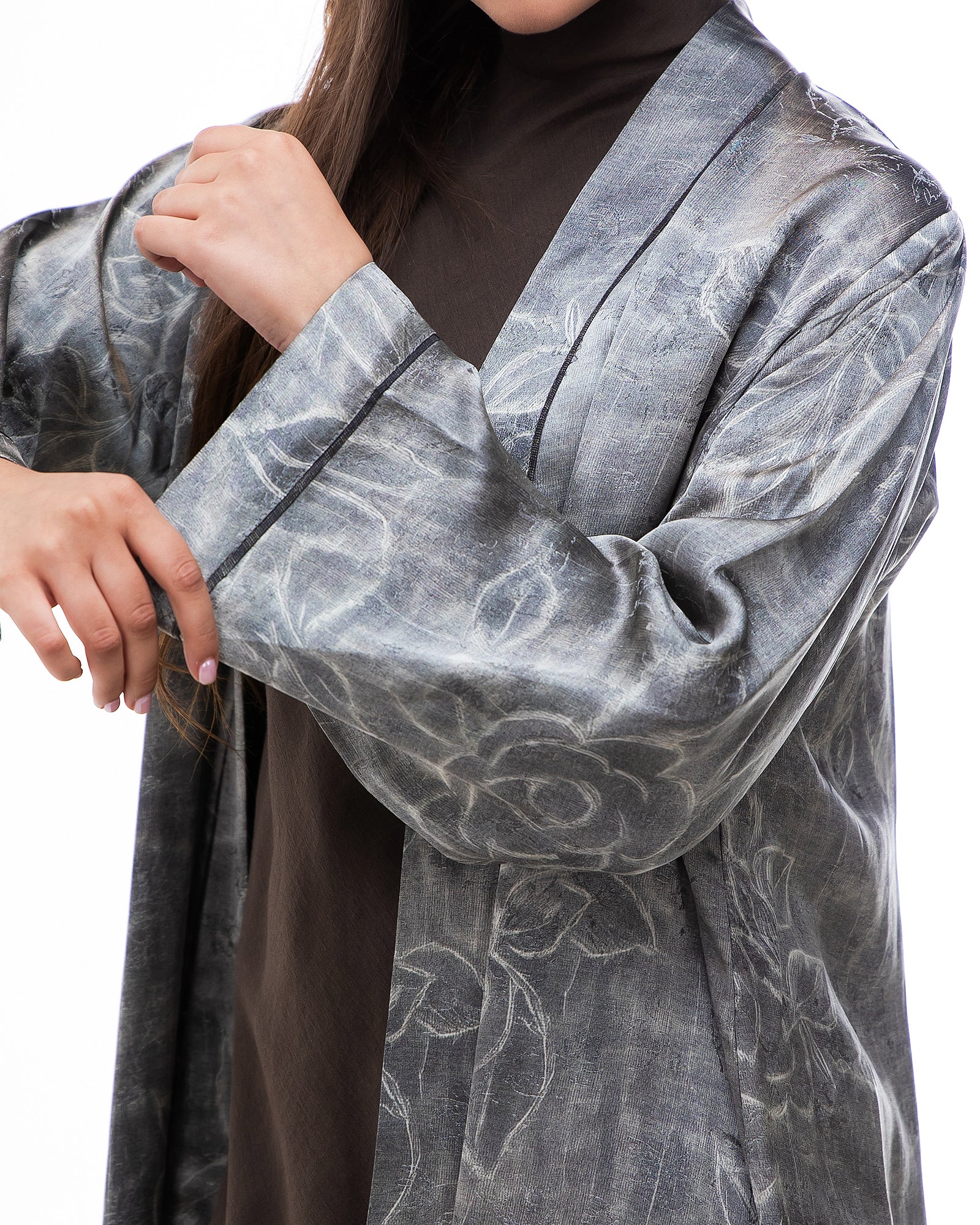 Brass 2.0 – Printed Silk Blend Flared Abaya