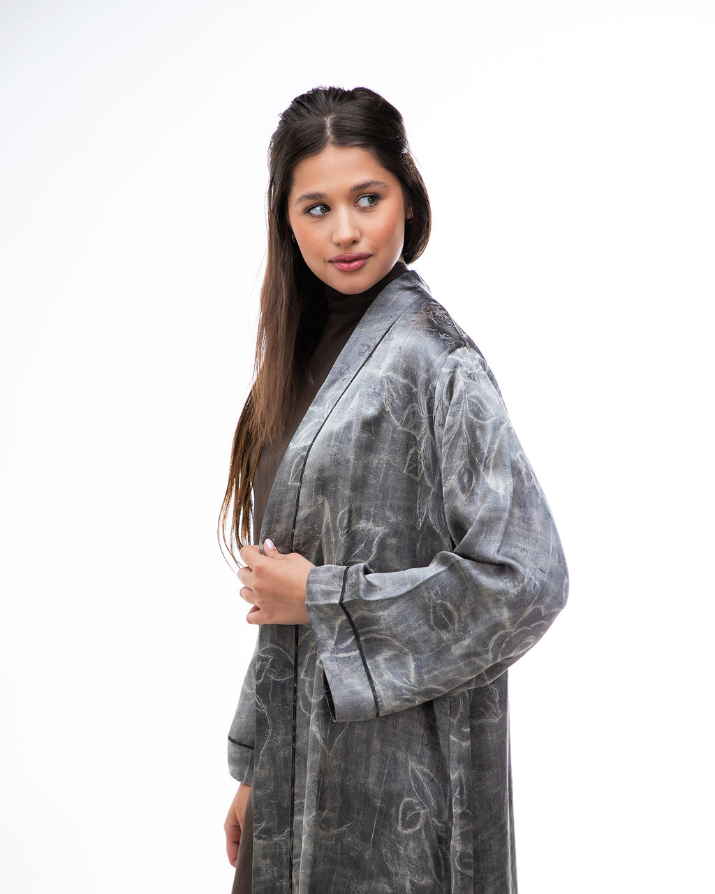 Brass 2.0 – Printed Silk Blend Flared Abaya