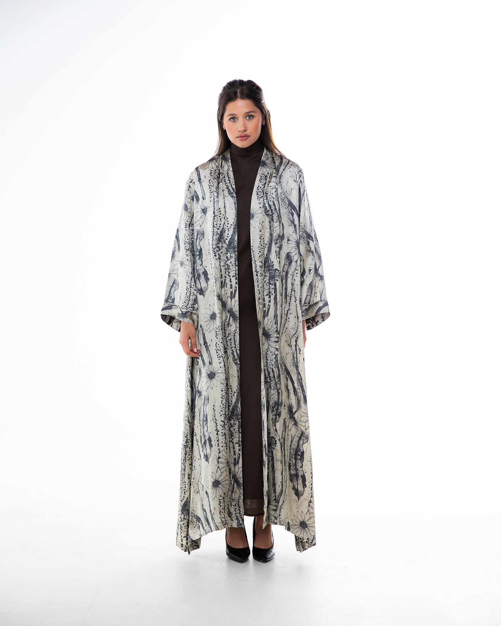 Brass 2.0 – Printed Silk Blend Flared Abaya