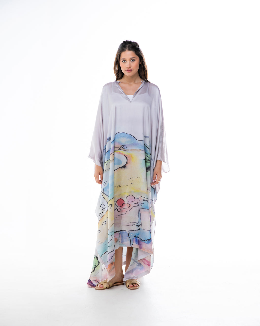 La Vie - Printed Satin Kaftan Dress