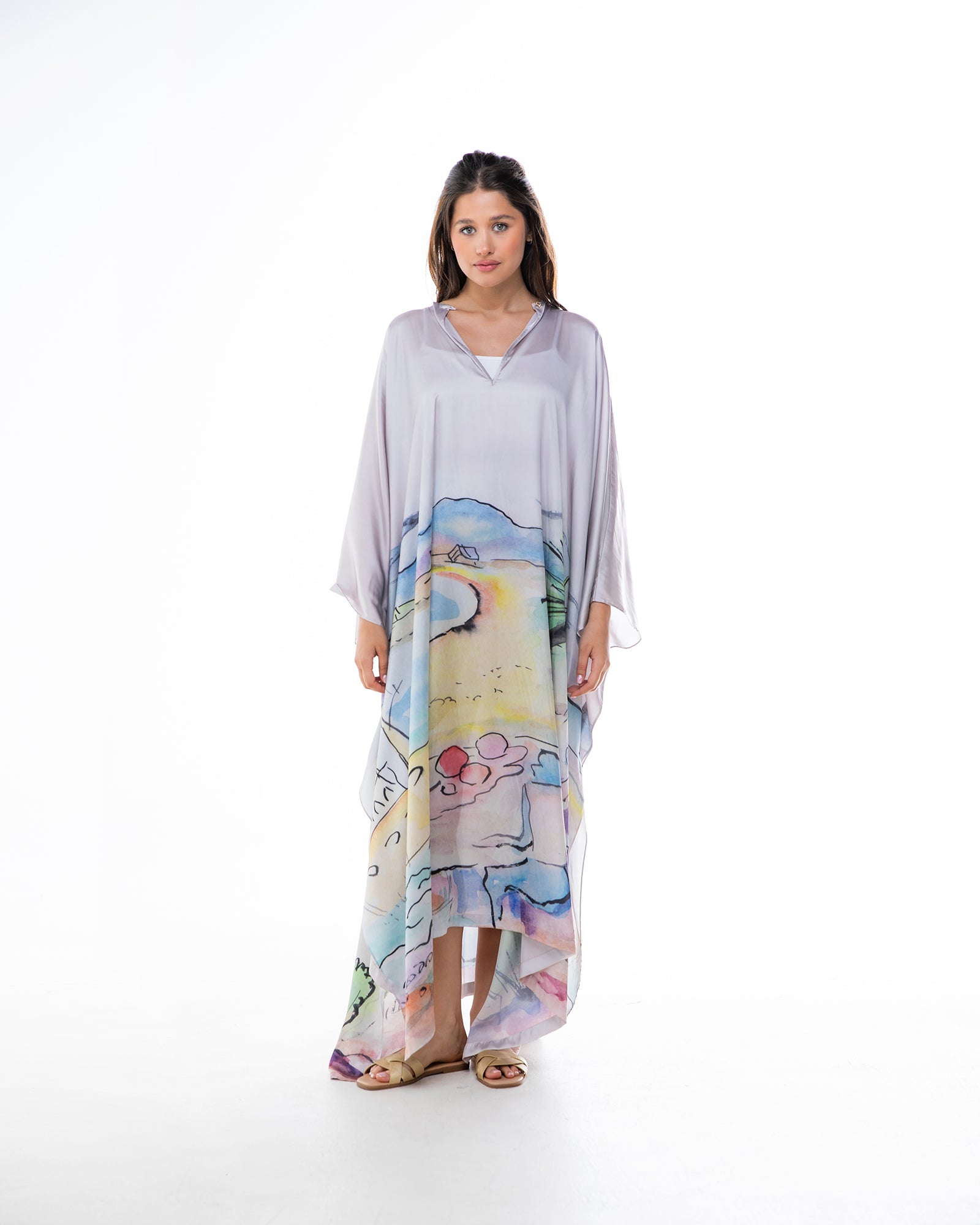 La Vie - Printed Satin Kaftan Dress