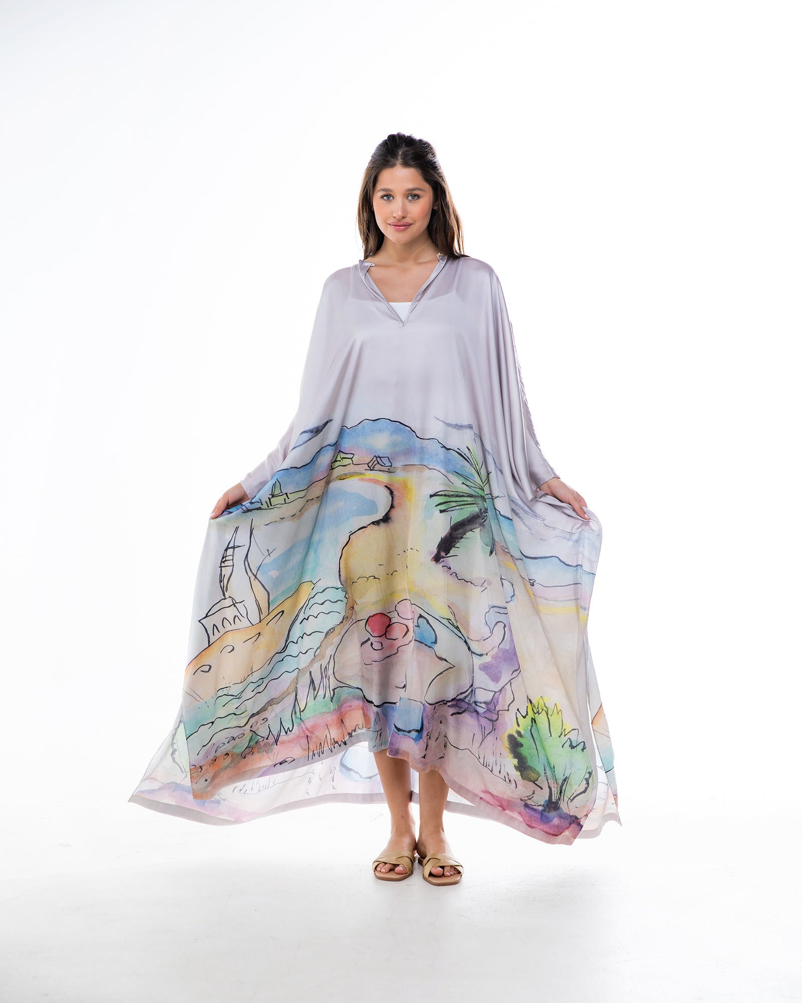 La Vie - Printed Satin Kaftan Dress