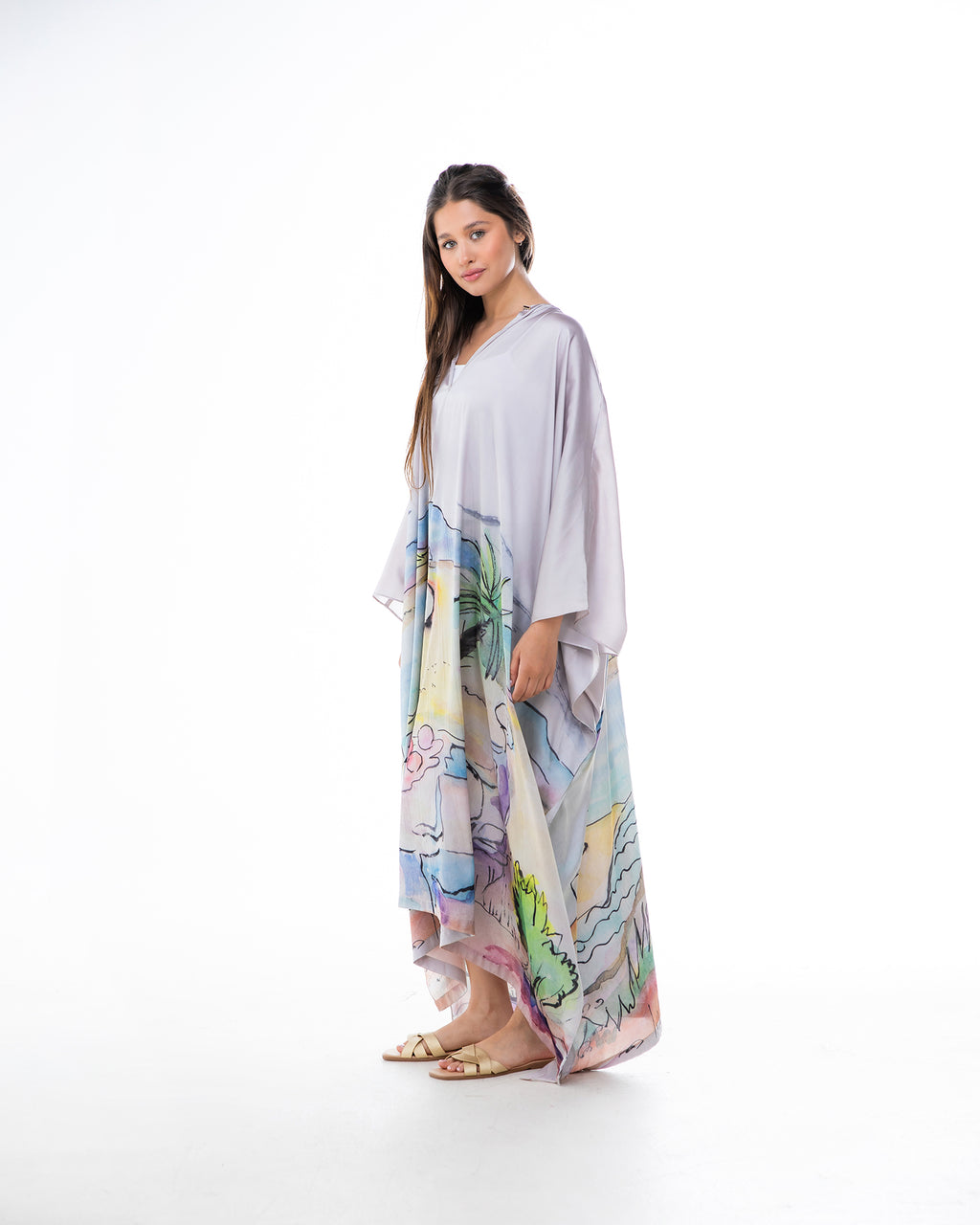 La Vie - Printed Satin Kaftan Dress
