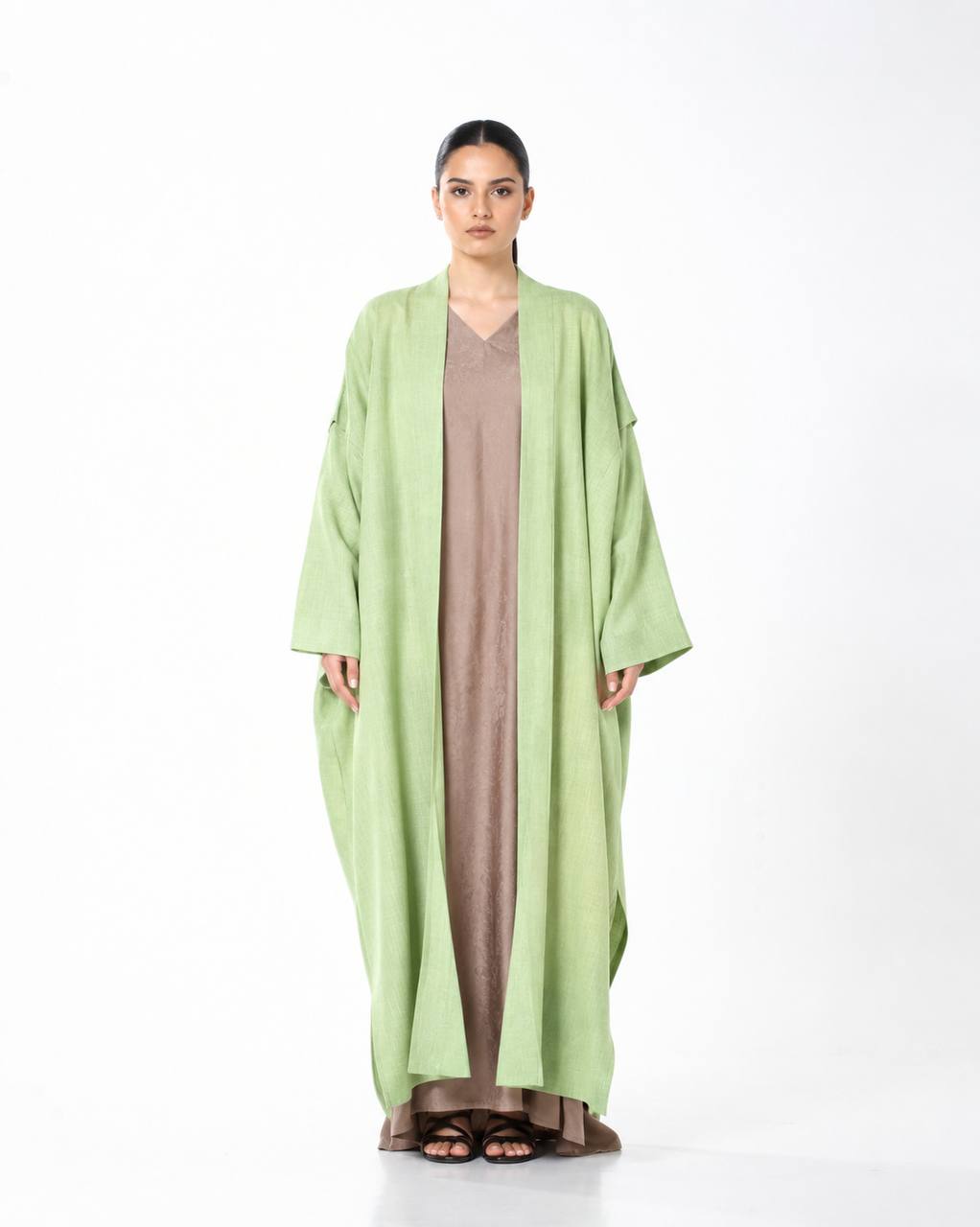  New Blush – Bisht Linen Pleated Abaya