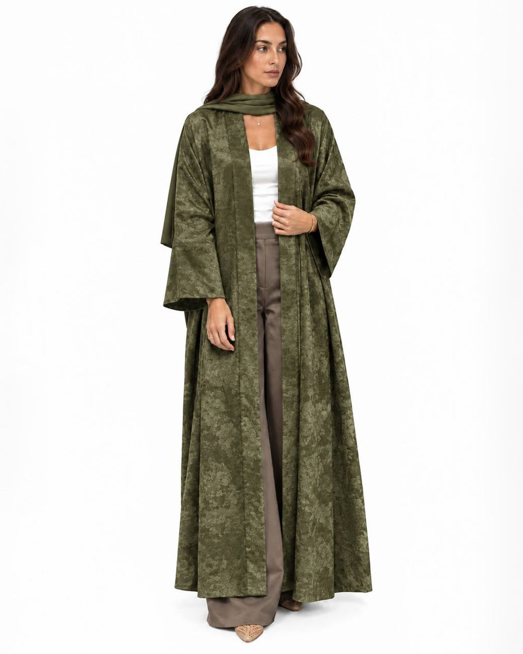 Mocha 2.0 – Floral Woven Viscose Linen Kaftan Abaya