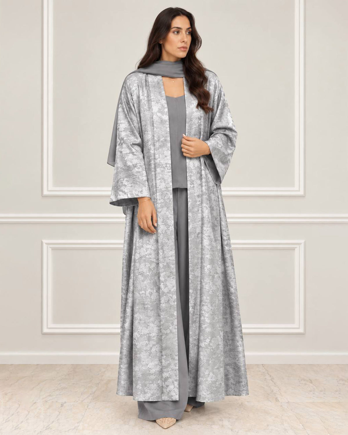 Mocha 2.0 – Floral Woven Viscose Linen Kaftan Abaya