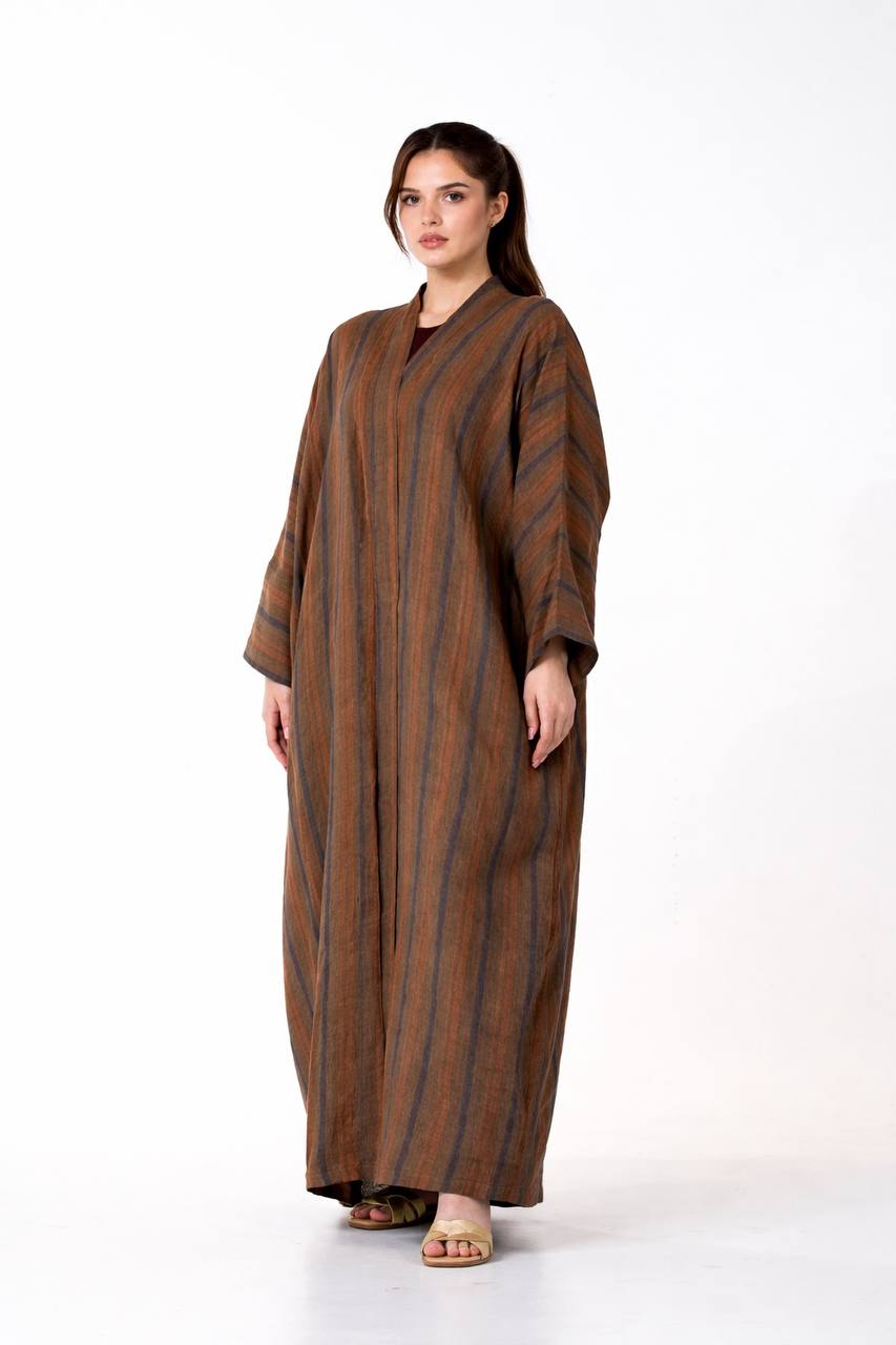 Antalya Striped – Woven Linen Kaftan Abaya