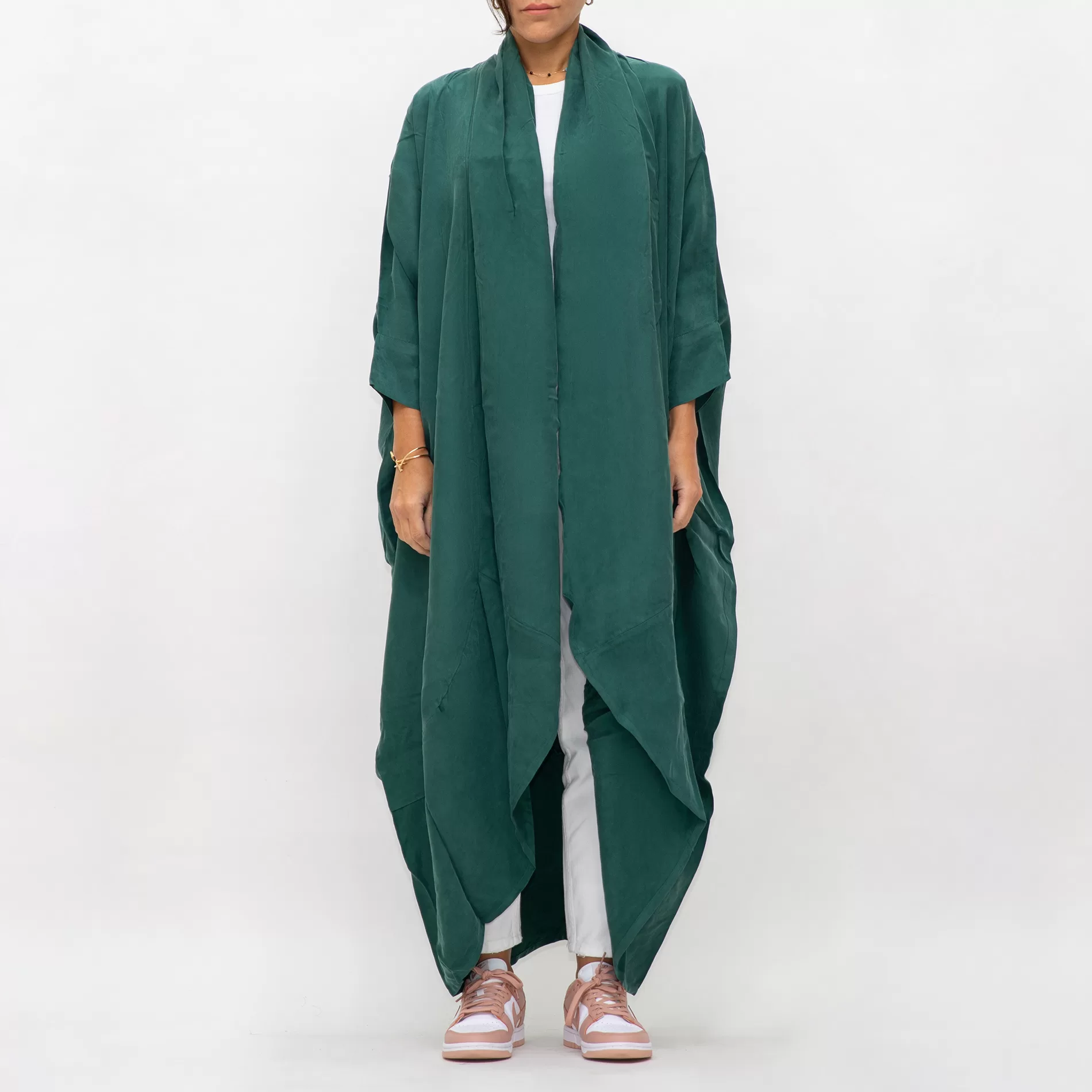 Miss Sandra - Silk Formal Oversized Open Abaya - Sea Green | Orange Blossom