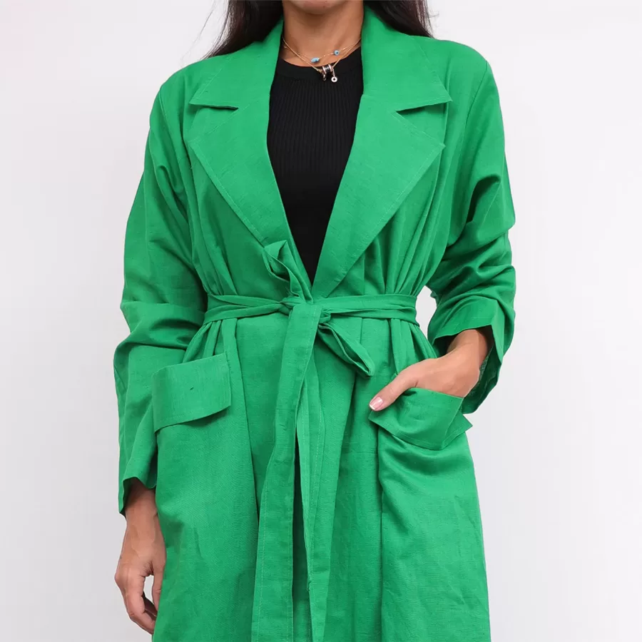 Modern Jacket with Belt and Pockets - Green - Image 2