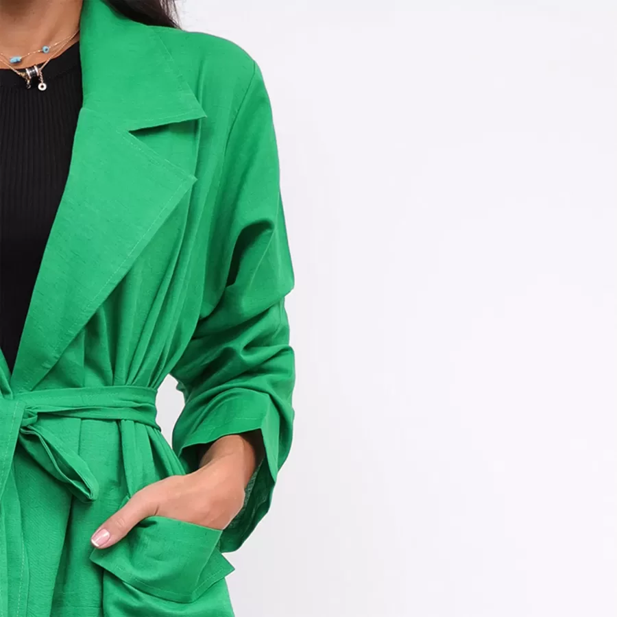 Modern Jacket with Belt and Pockets - Green - Image 3