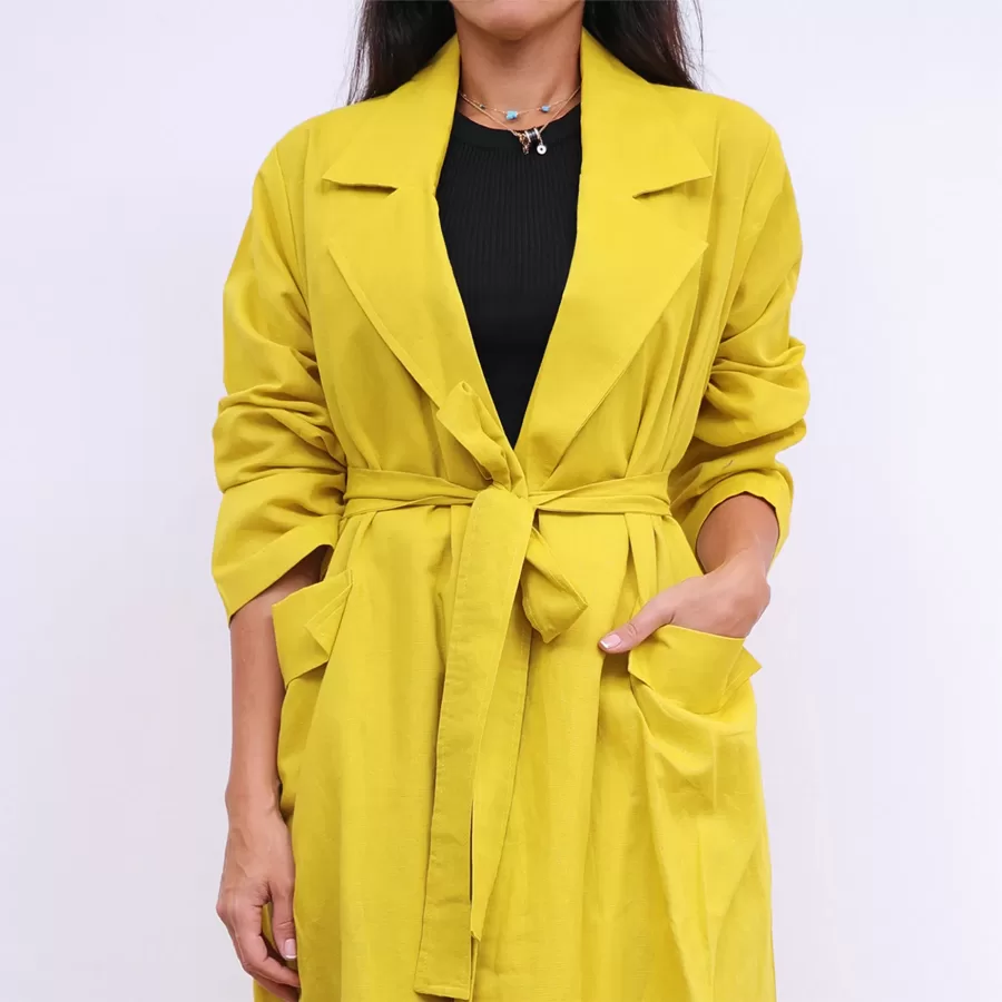Modern Jacket with Belt and Pockets - Yellow - Image 2