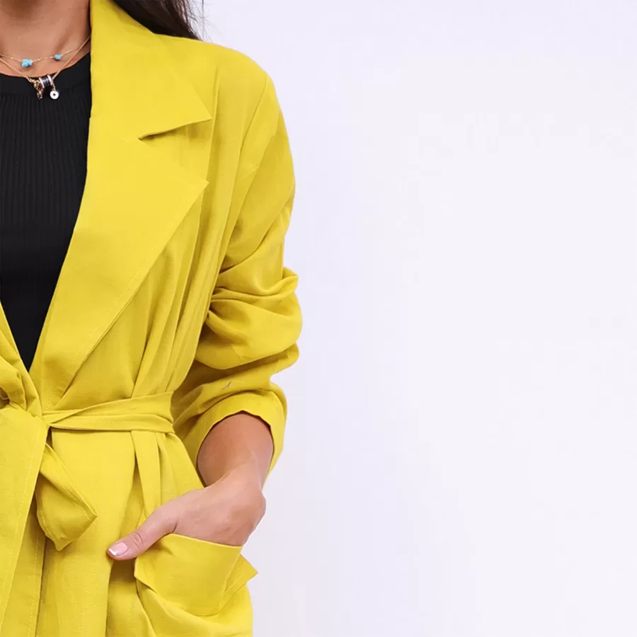 Modern Jacket with Belt and Pockets - Yellow - Image 3