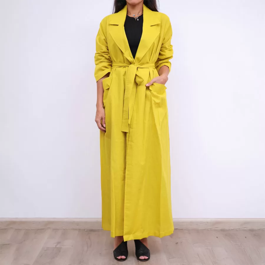 Modern Jacket with Belt and Pockets - Yellow