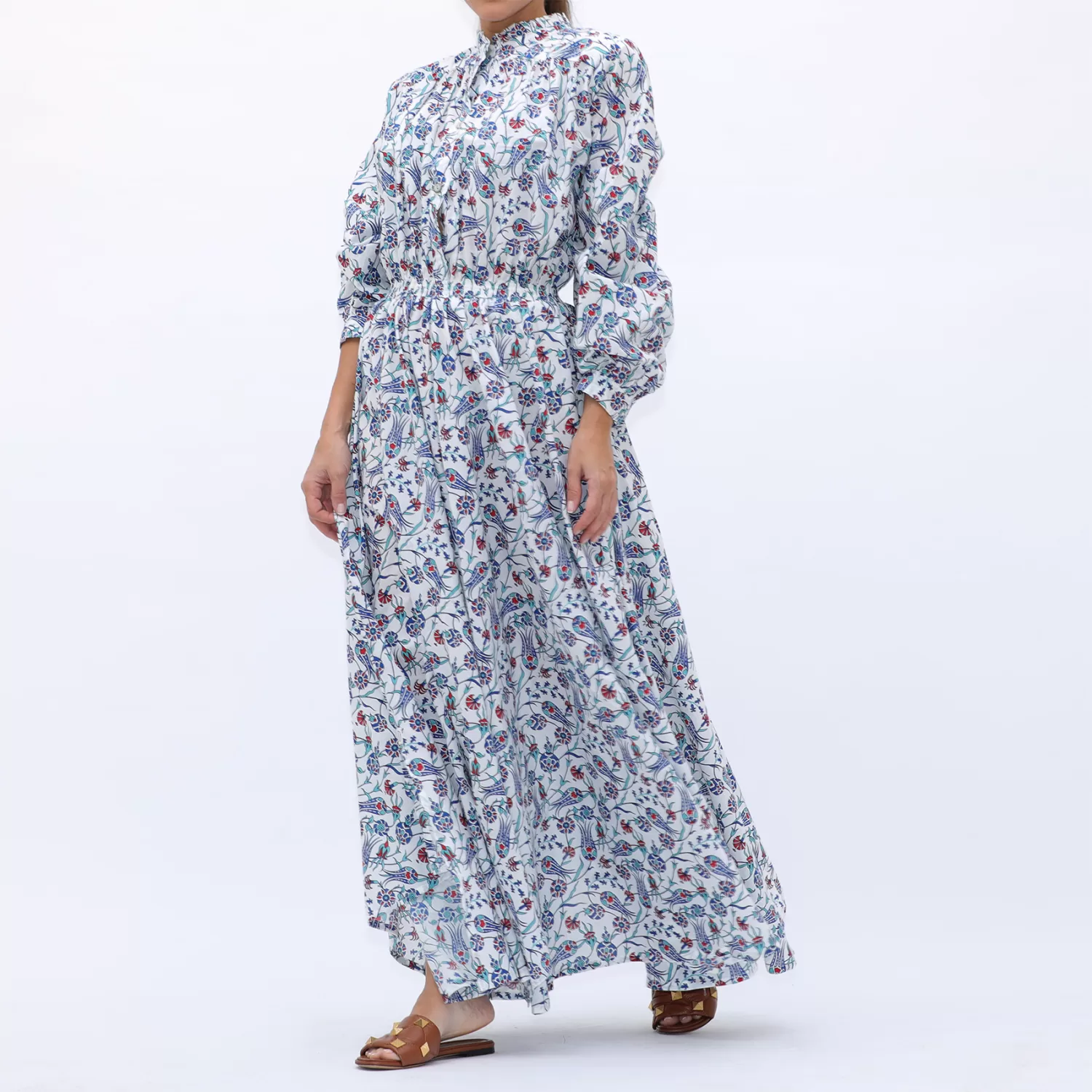 Eva - Vintage Floral Blue Print Dress - White - Image 5