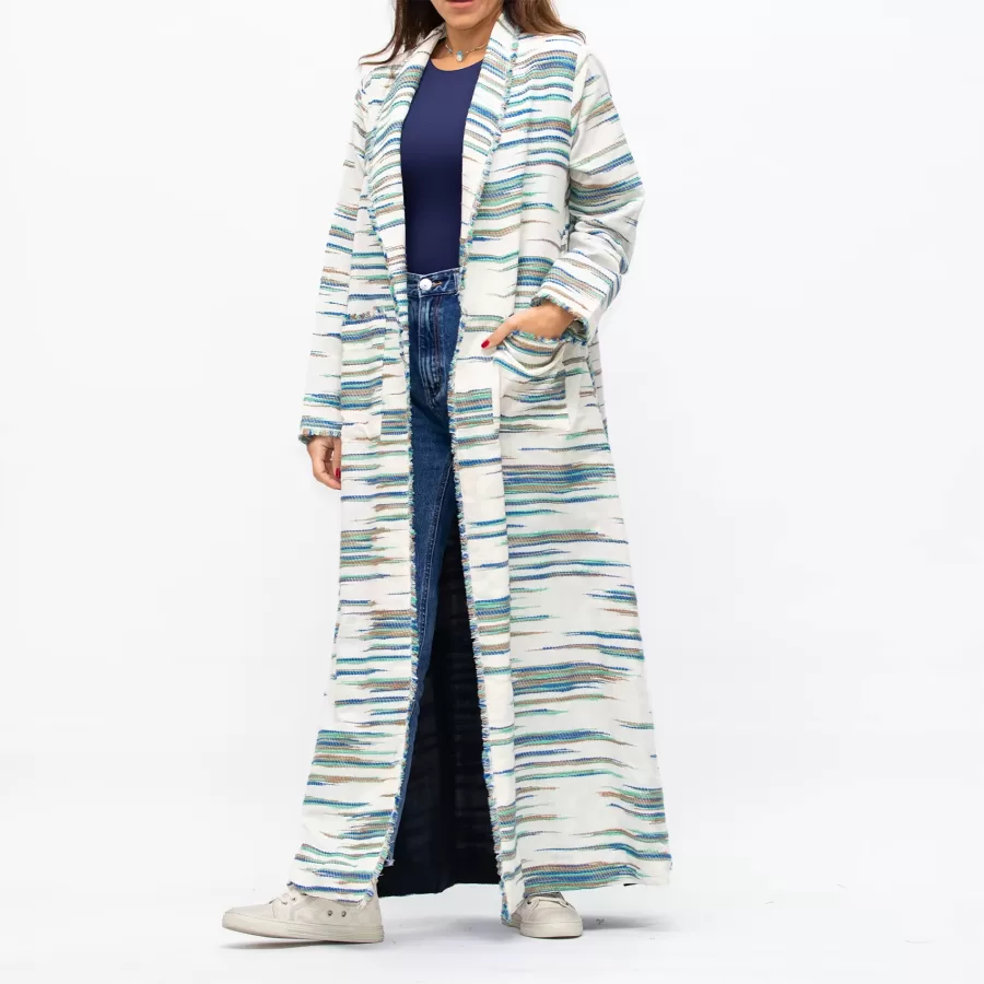 Farwa 2 in 1 Wool-Embroidered Coat with Plain Side - Ivory/Navy - Image 5