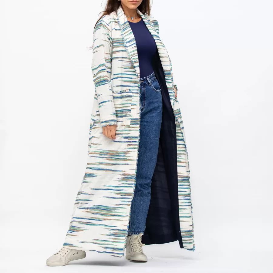 Farwa 2 in 1 Wool-Embroidered Coat with Plain Side - Ivory/Navy - Image 4