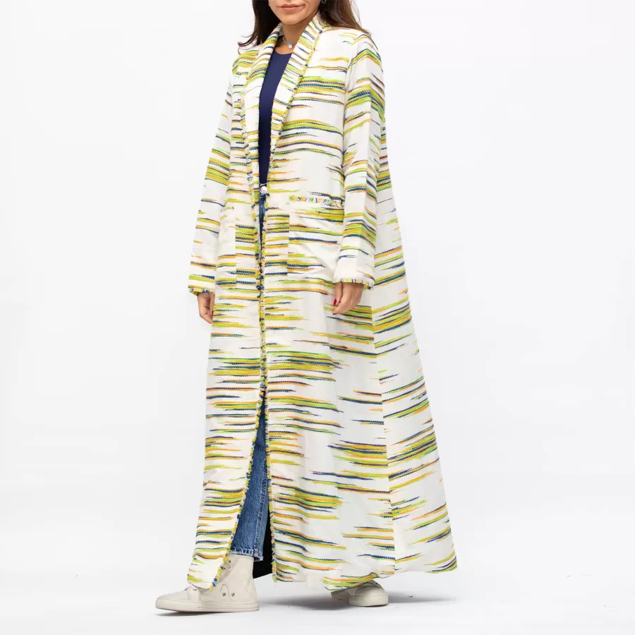 Farwa 2 in 1 Wool-Embroidered Coat with Plain Side - Ivory/Black - Image 5