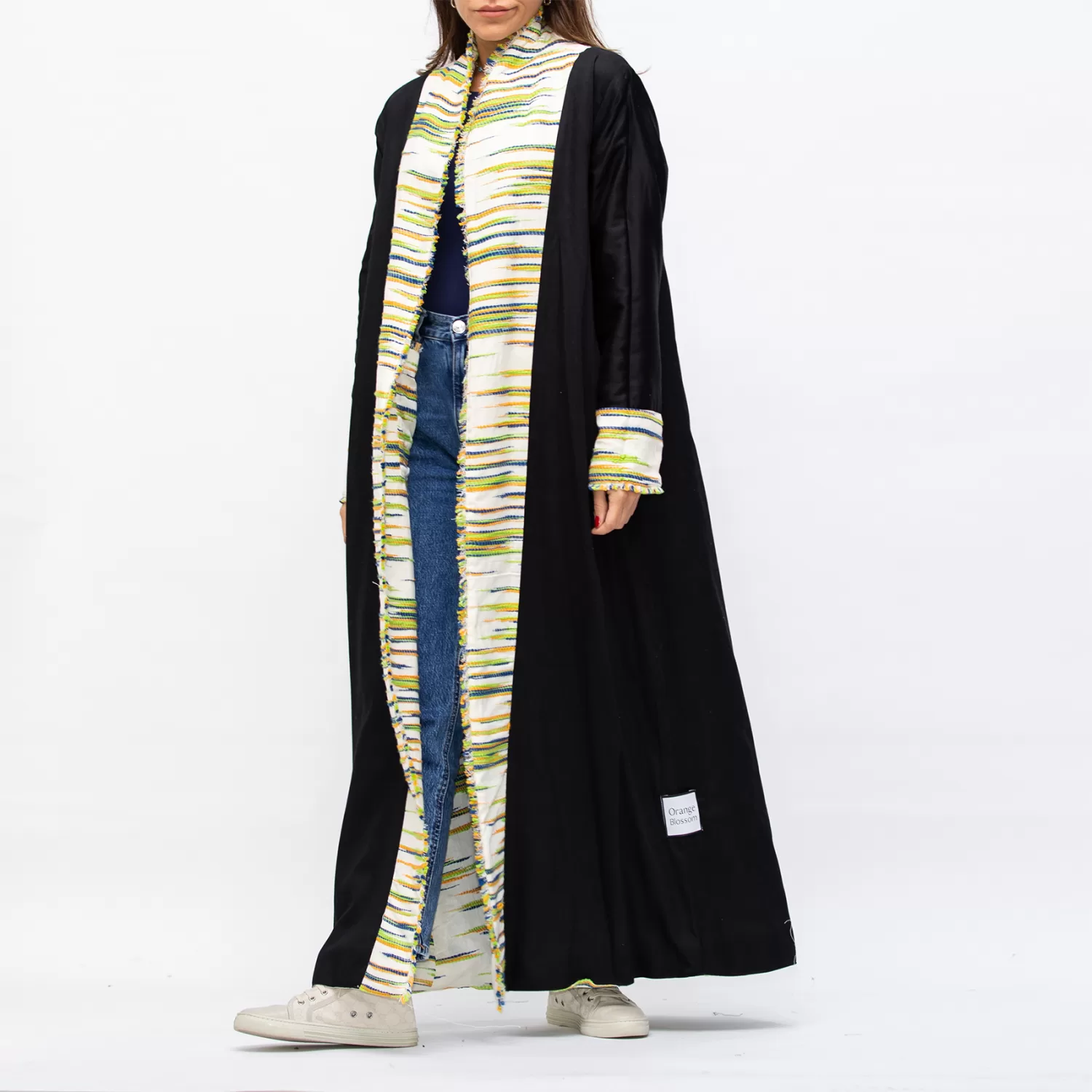 Farwa 2 in 1 Wool-Embroidered Coat with Plain Side - Ivory/Black - Image 7