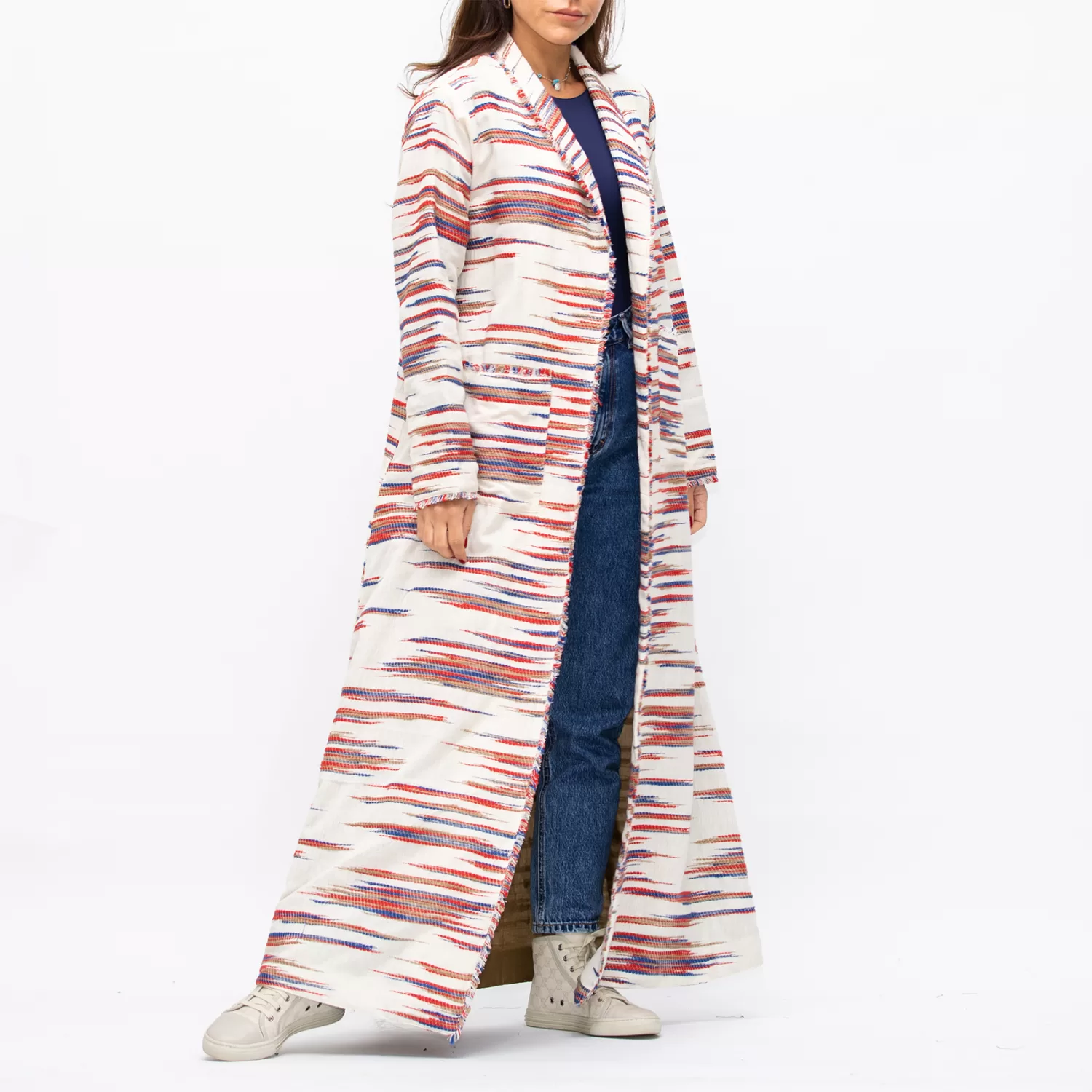 Farwa 2 in 1 Wool-Embroidered Coat with Plain Side - Ivory/Brown - Image 4