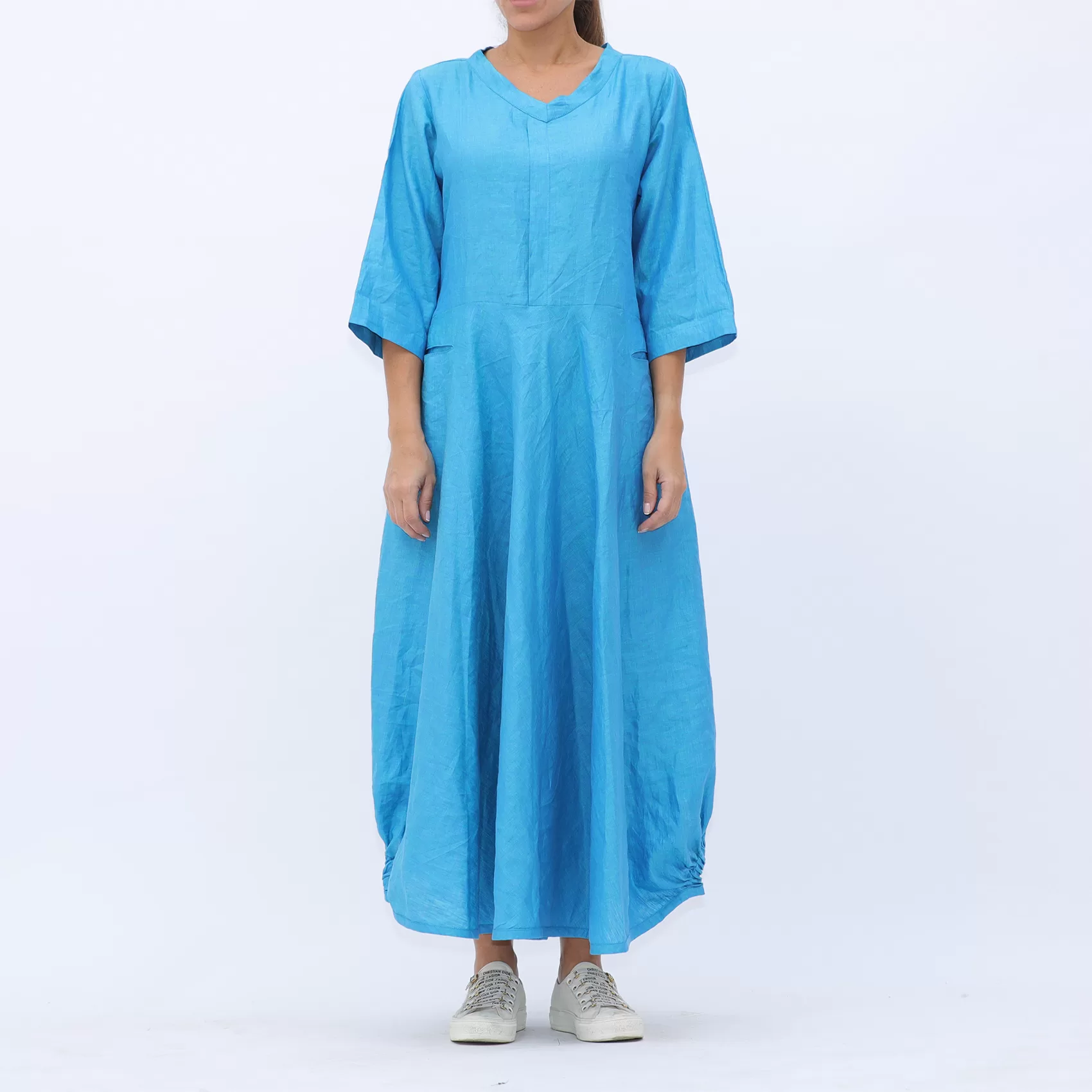 Tulip - Plain Bubble Skirt Dress - Deep Sky Blue