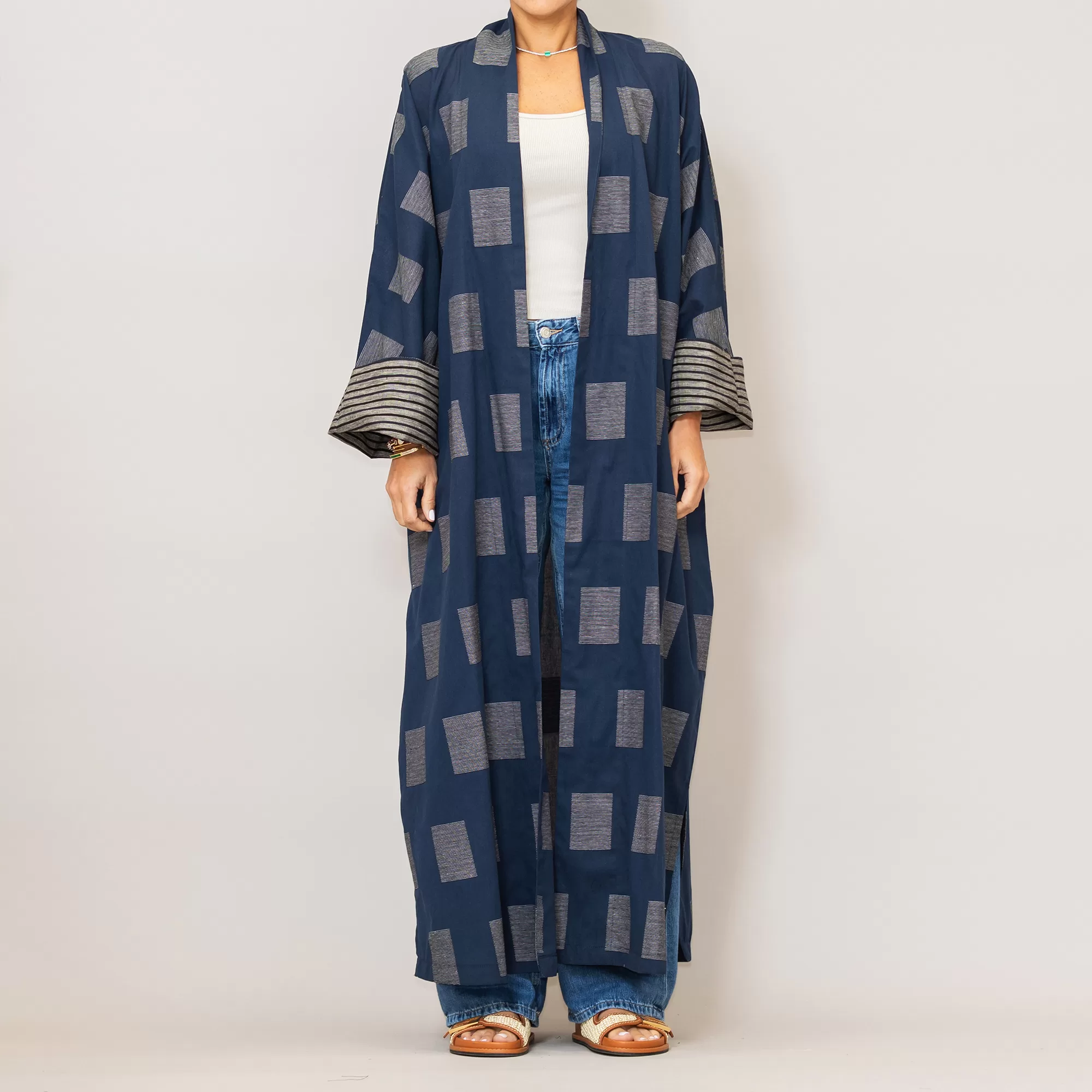 Kimono - Oversize Striped Abaya with Sleeve fold - Midnight | Orange ...