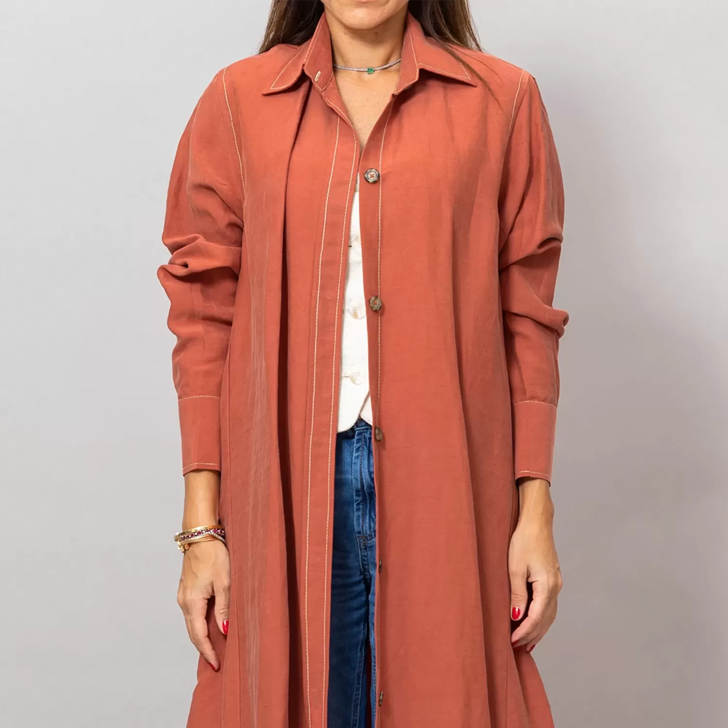 Maria Burnt Orange Long Linen Button-Down Shirt